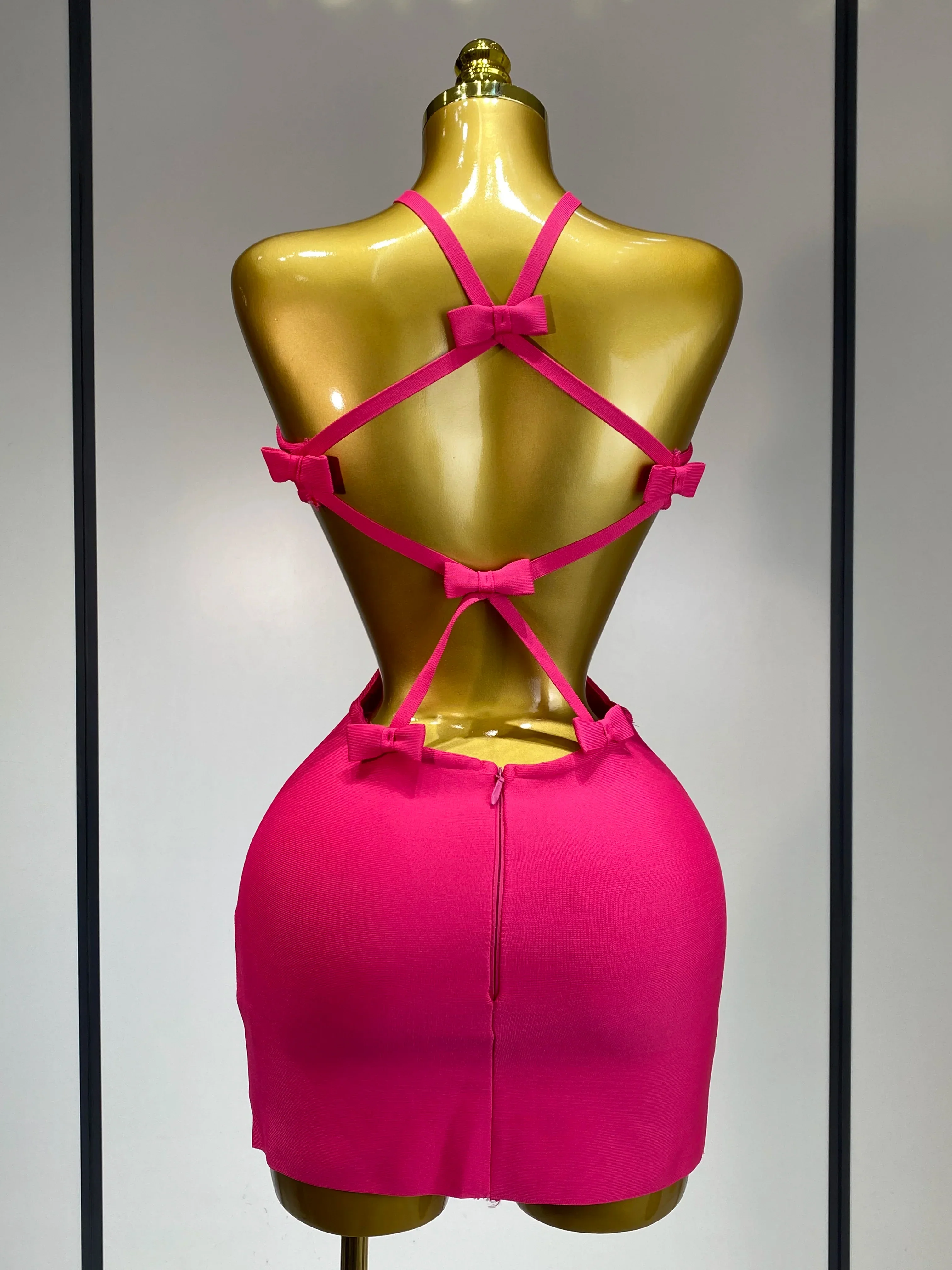 Women Luxury Sexy Backless Cut Out Bow Tie Mini Bodycon Bandage Dress Celebirty Elegant Evening Party Birthday Dresses - Image 4