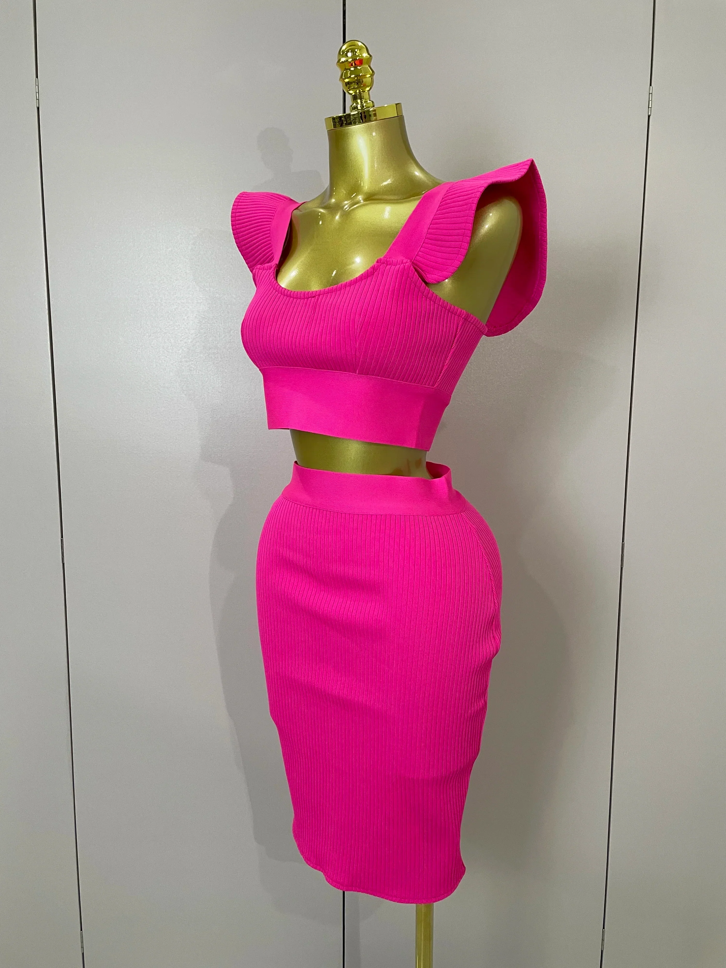 Women  Sexy Backless Ruffles Red Bandage Two Pices Set  Celebrity Evening Elegance Birthday Party Dress - Image 4