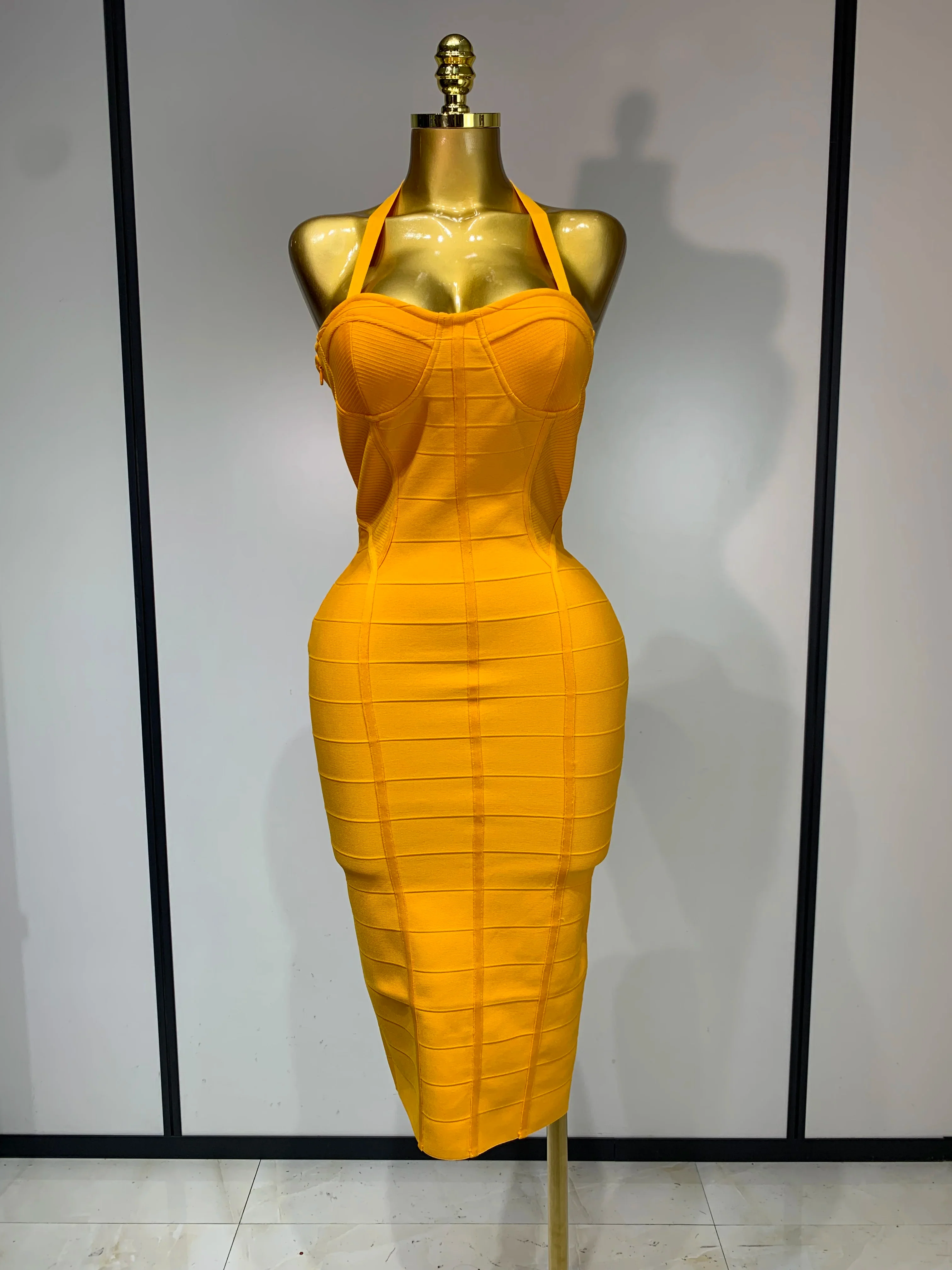 Women Sexy Backless Bandage Midi Dress Fashion Halter Sleeveless Backless Bodycon Club Evening Party Wedding Guest Dresses