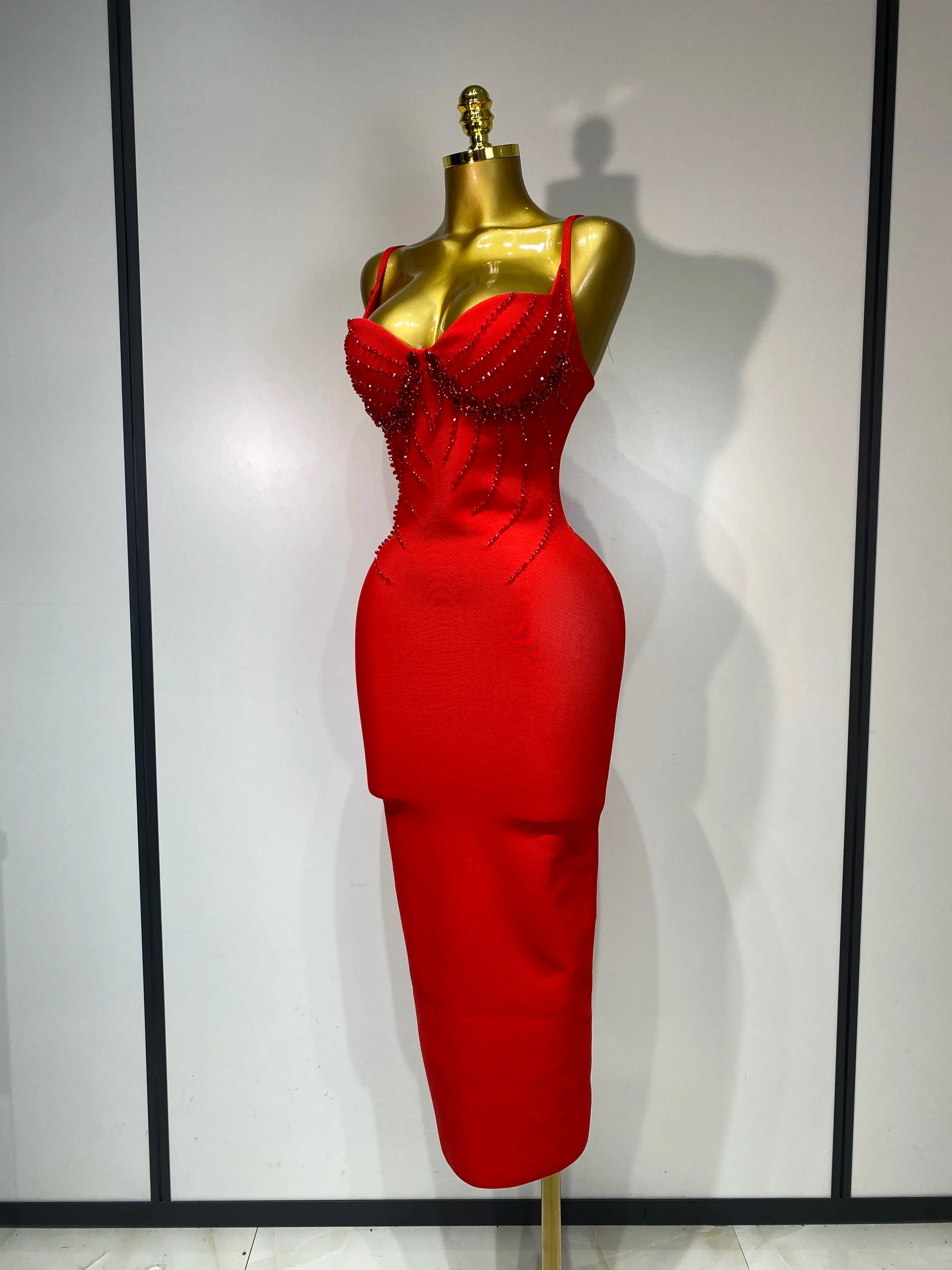 Women Sexy Backless Beading V Neck Bodycon Bandage Dress Club Party Celebrity Elegant Luxury Birthday Dresses Wedding Guest Gown - Image 2