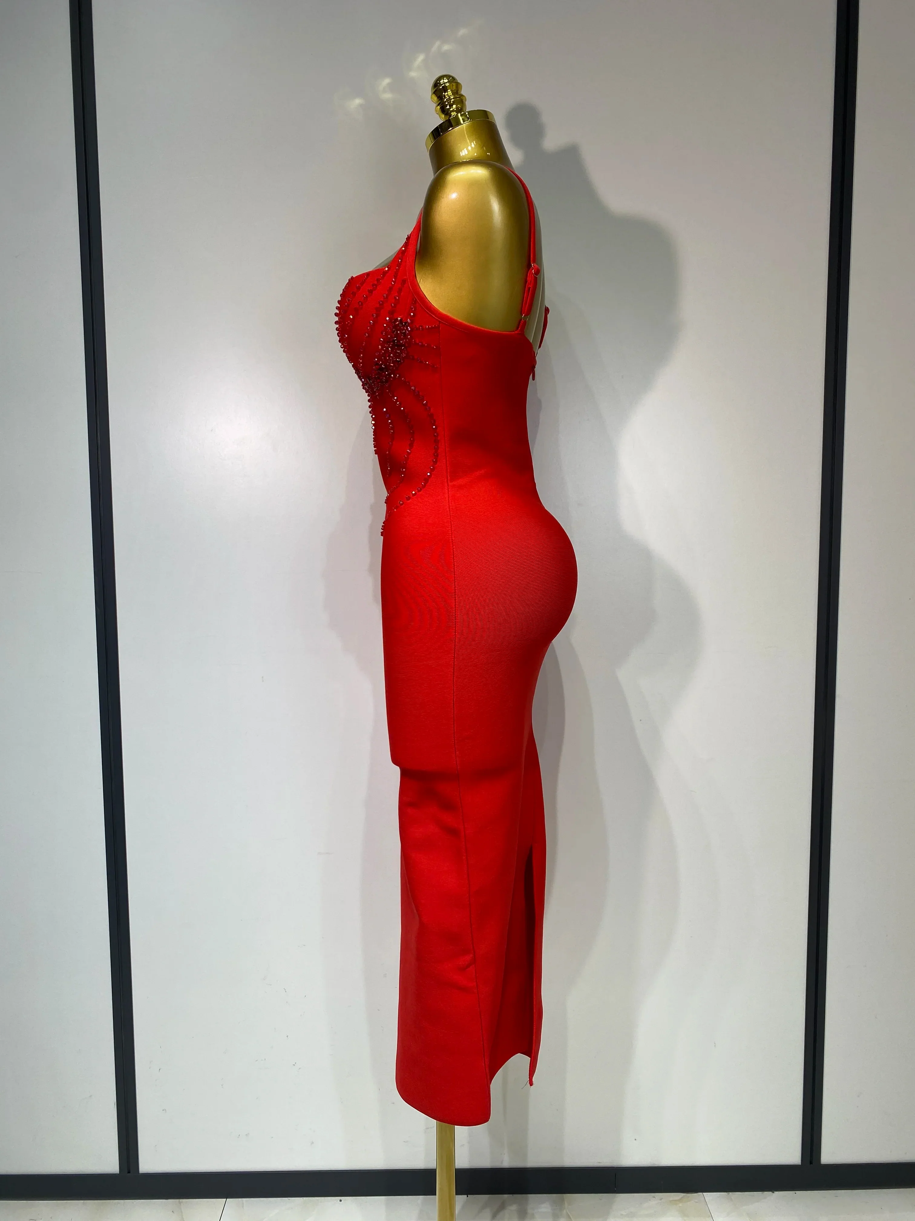 Women Sexy Backless Beading V Neck Bodycon Bandage Dress Club Party Celebrity Elegant Luxury Birthday Dresses Wedding Guest Gown - Image 3