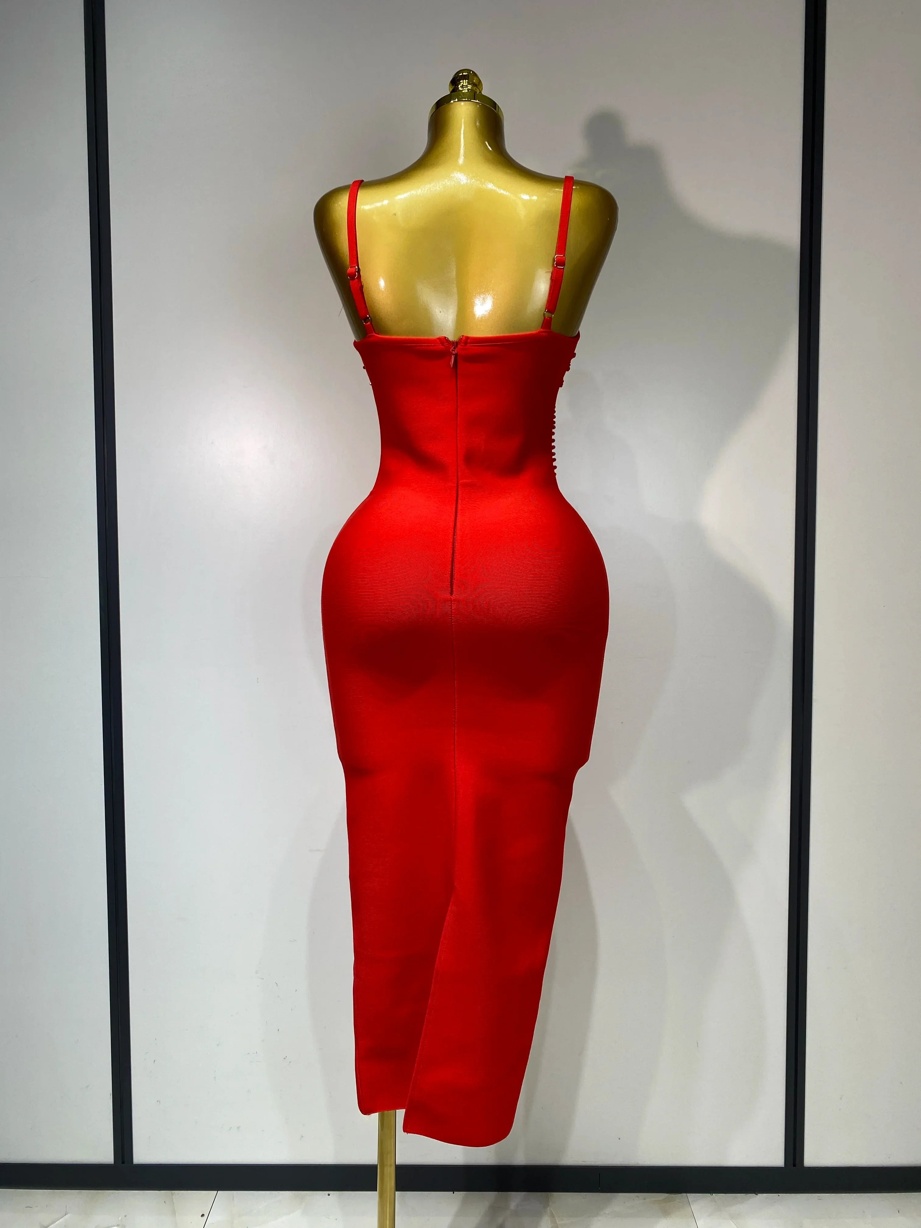 Women Sexy Backless Beading V Neck Bodycon Bandage Dress Club Party Celebrity Elegant Luxury Birthday Dresses Wedding Guest Gown - Image 4