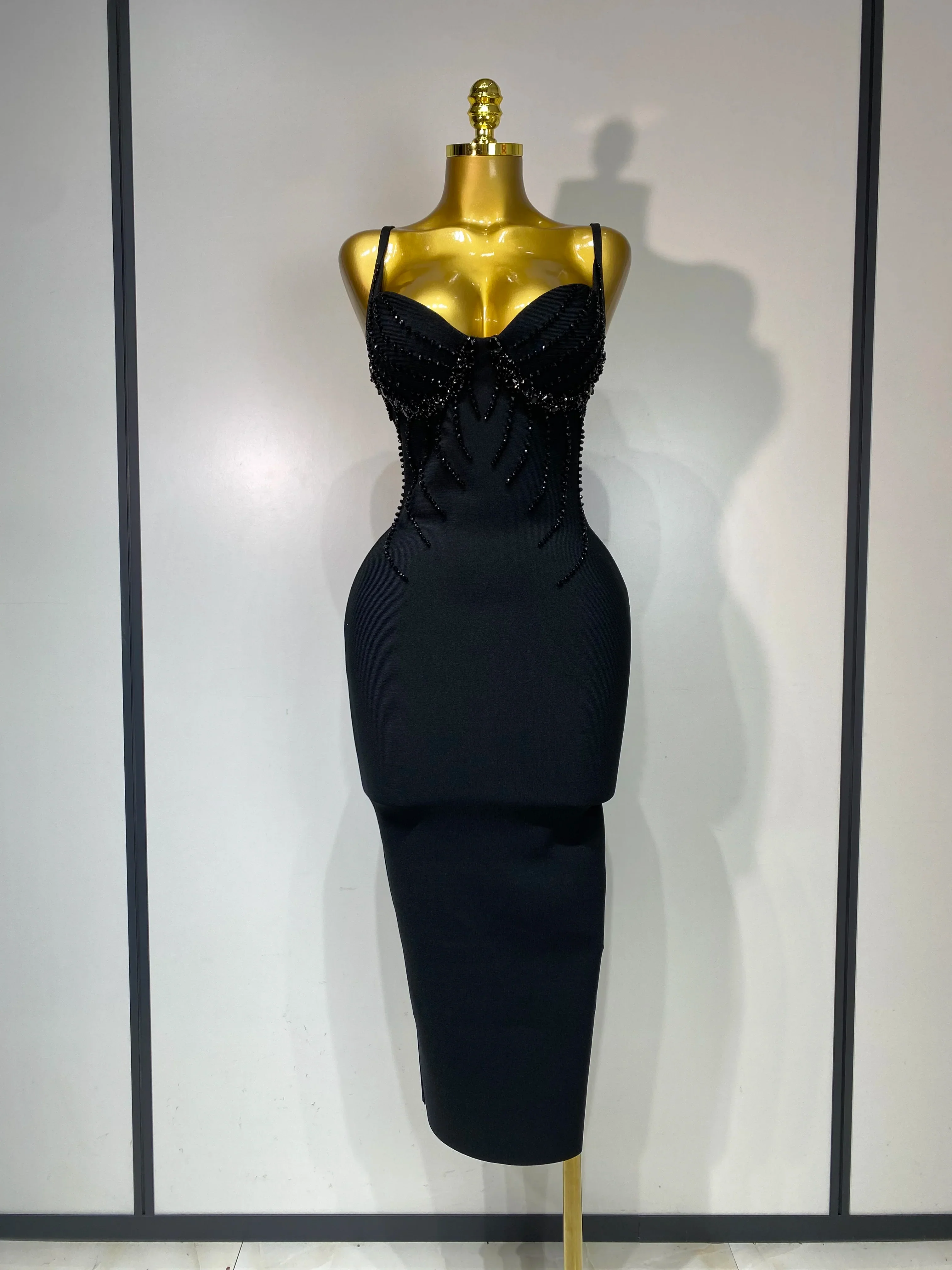 Women Sexy Backless Beading V Neck Bodycon Bandage Dress Club Party Celebrity Elegant Luxury Birthday Dresses Wedding Guest Gown - Image 7