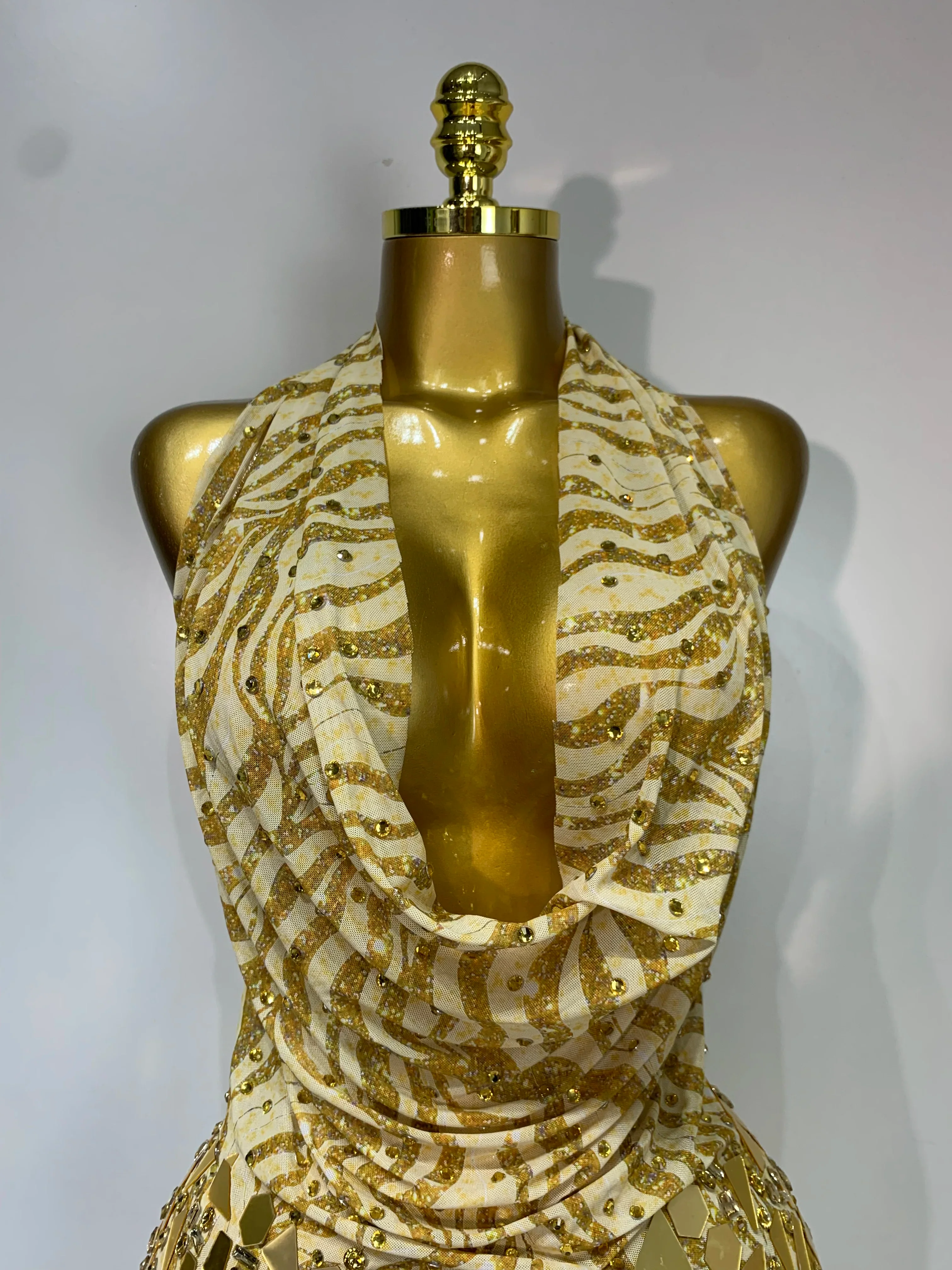 Women Sexy Backless Deep V Neck Mini Gold Dress Celebrity Elegant Evening Prom Dresses Birthday Photo Shoot Nightclub Costume - Image 5