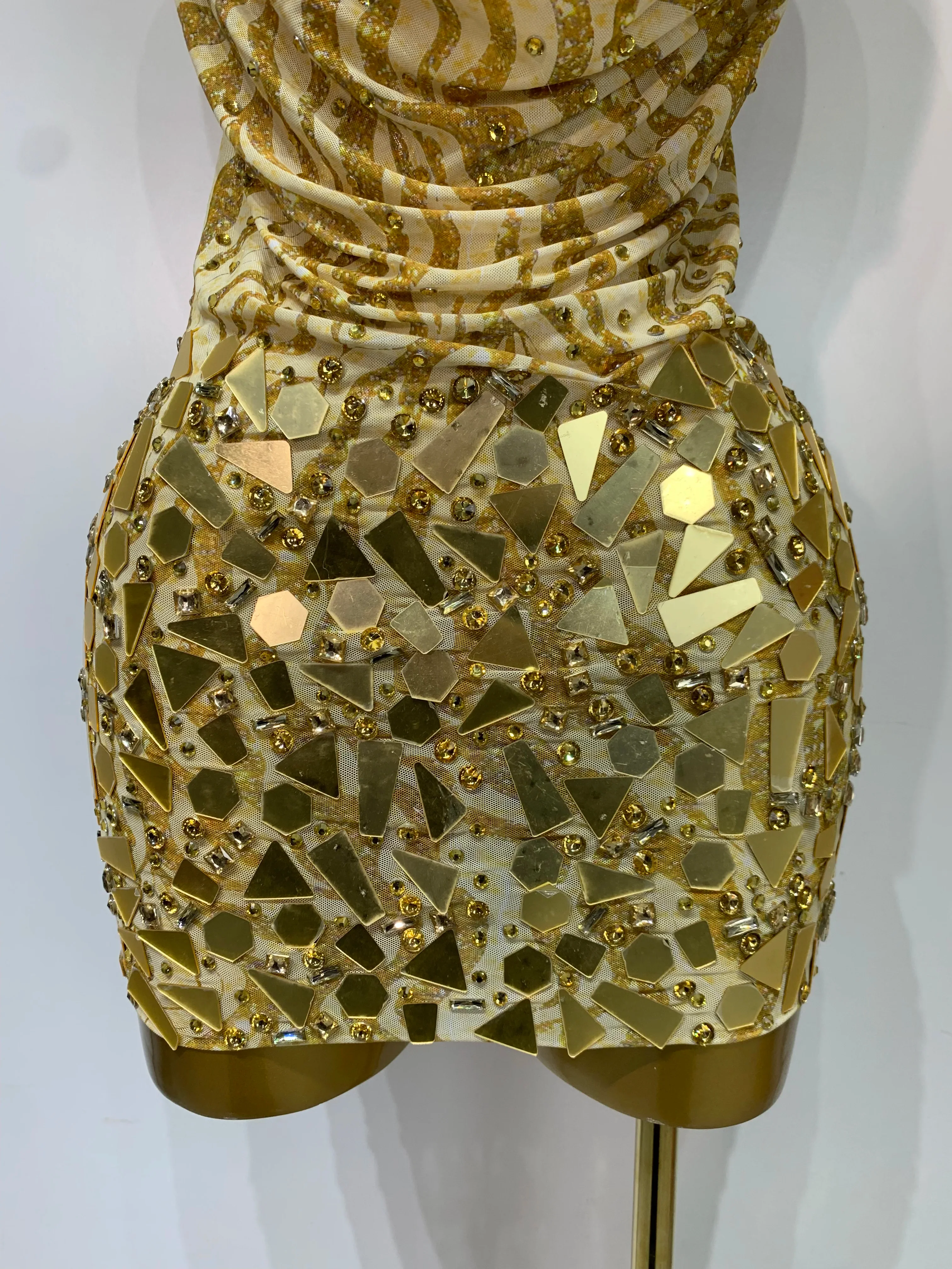 Women Sexy Backless Deep V Neck Mini Gold Dress Celebrity Elegant Evening Prom Dresses Birthday Photo Shoot Nightclub Costume - Image 6
