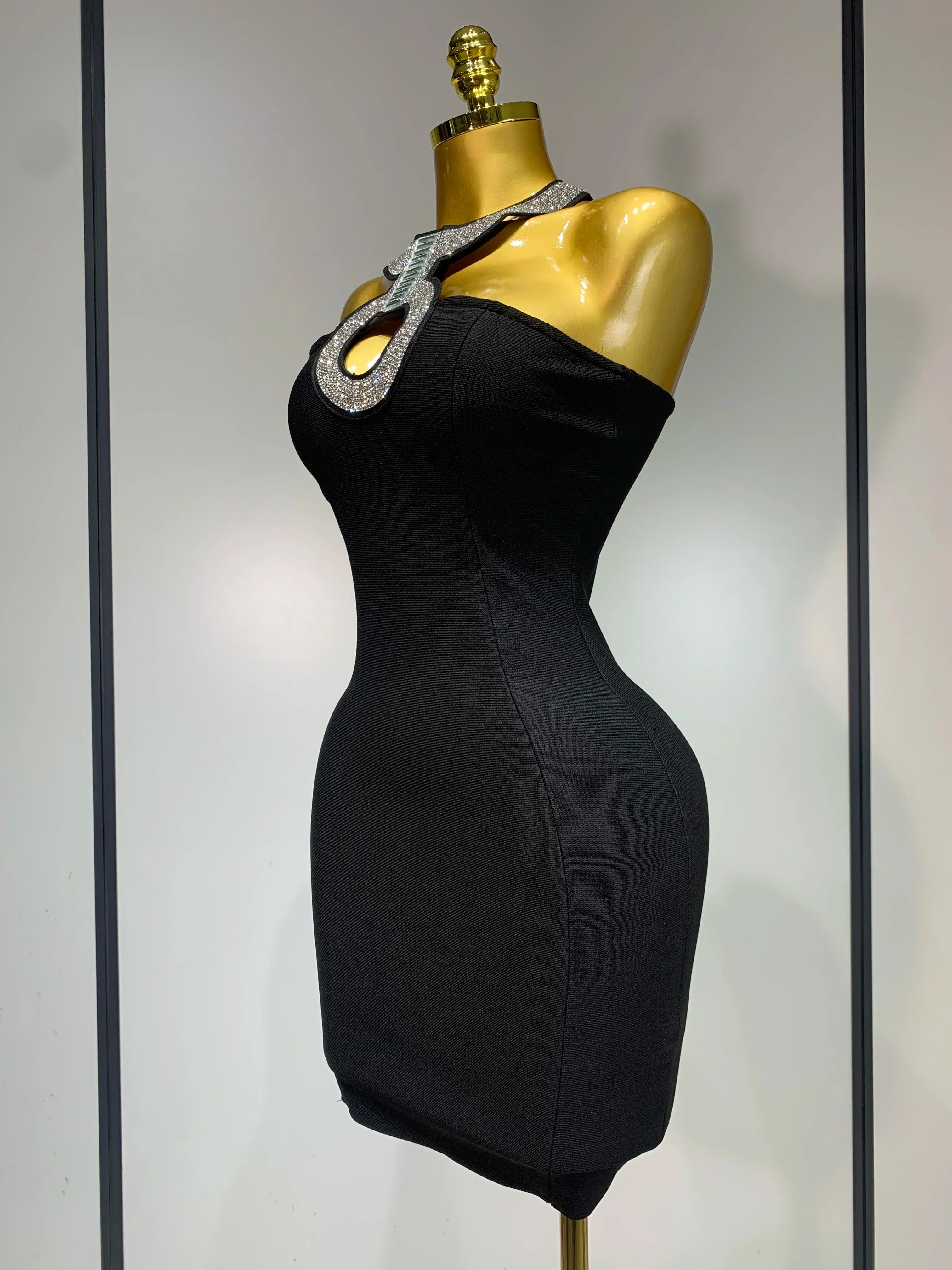 Women Sexy Backless Diamonds Sparkly Black Bodycon Bandage Dress  Elegant Evening Club Luxury Birthday Party Dresses - Image 2