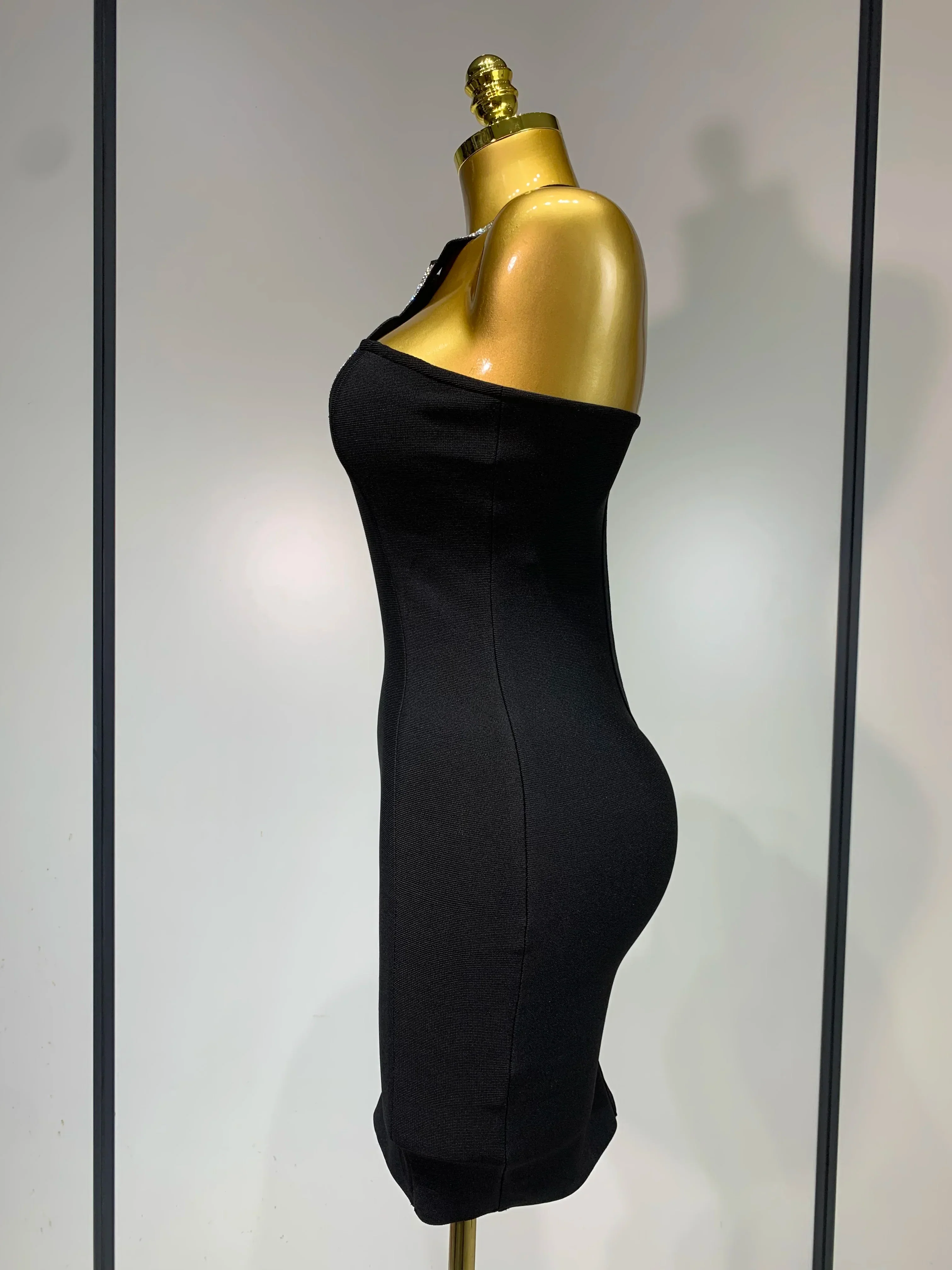 Women Sexy Backless Diamonds Sparkly Black Bodycon Bandage Dress  Elegant Evening Club Luxury Birthday Party Dresses - Image 3