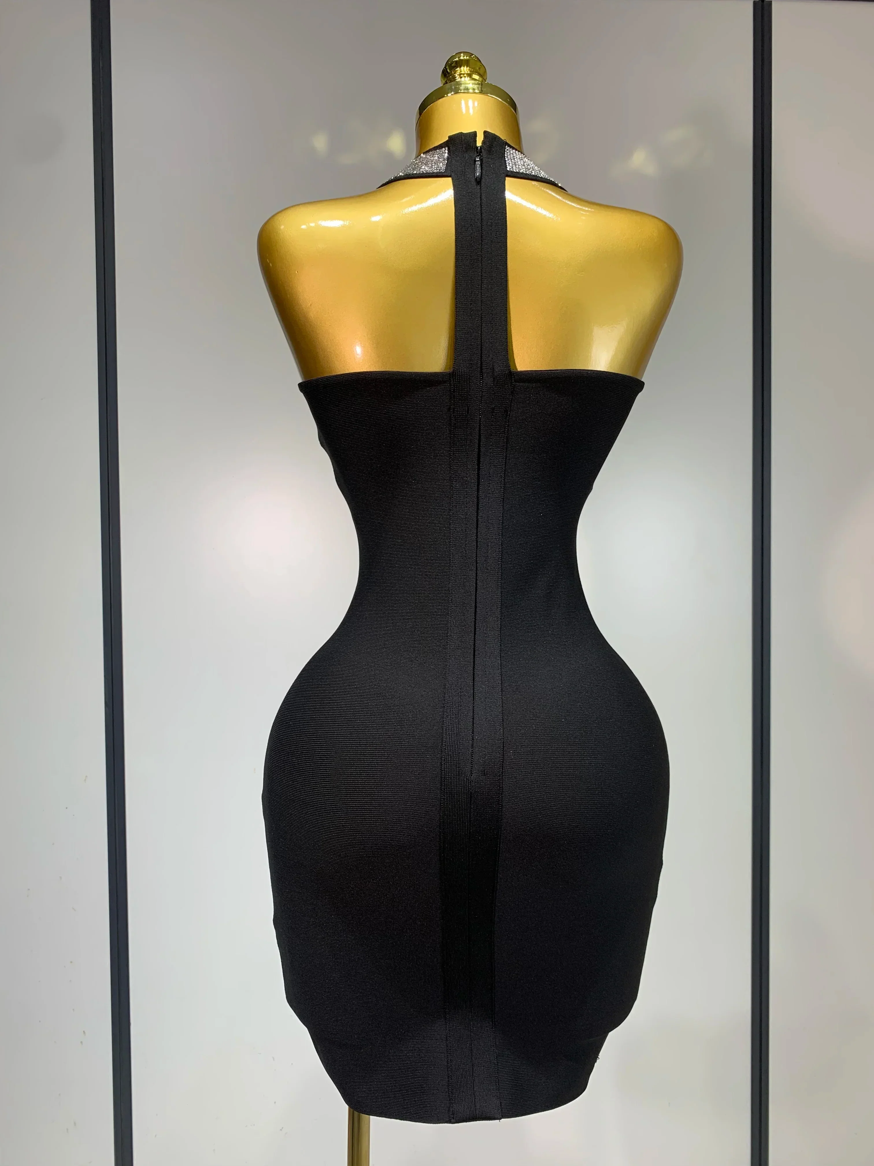 Women Sexy Backless Diamonds Sparkly Black Bodycon Bandage Dress  Elegant Evening Club Luxury Birthday Party Dresses - Image 4