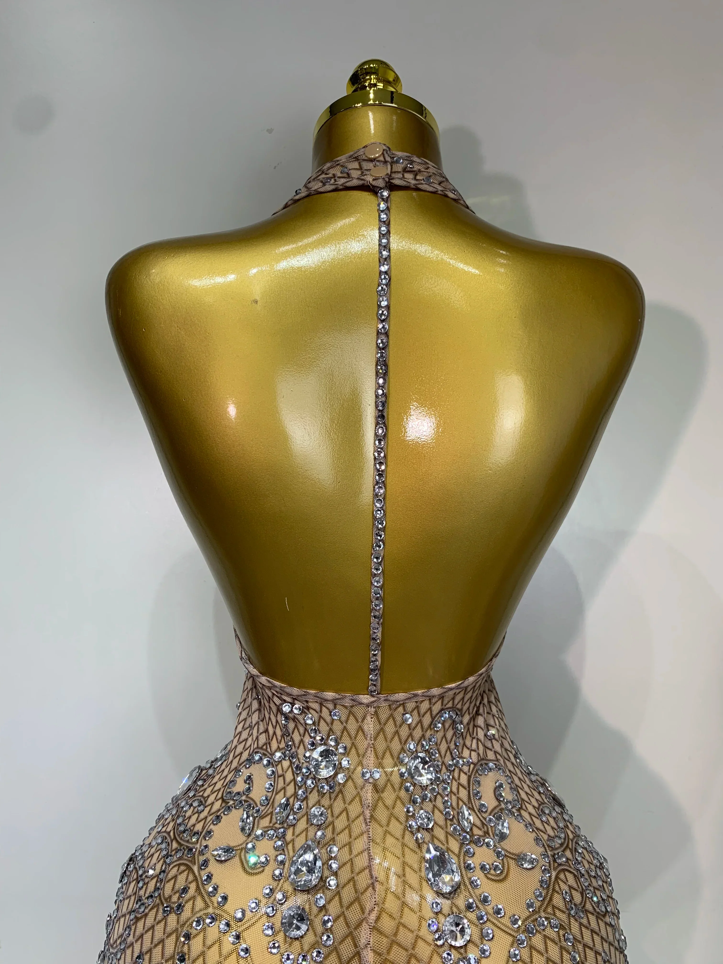 Women Sexy Backless Mesh Crystal Diamonds Performance Costume Stage Dancer See Through Stretchy Nightclub Evenig Party Dresses - Image 6