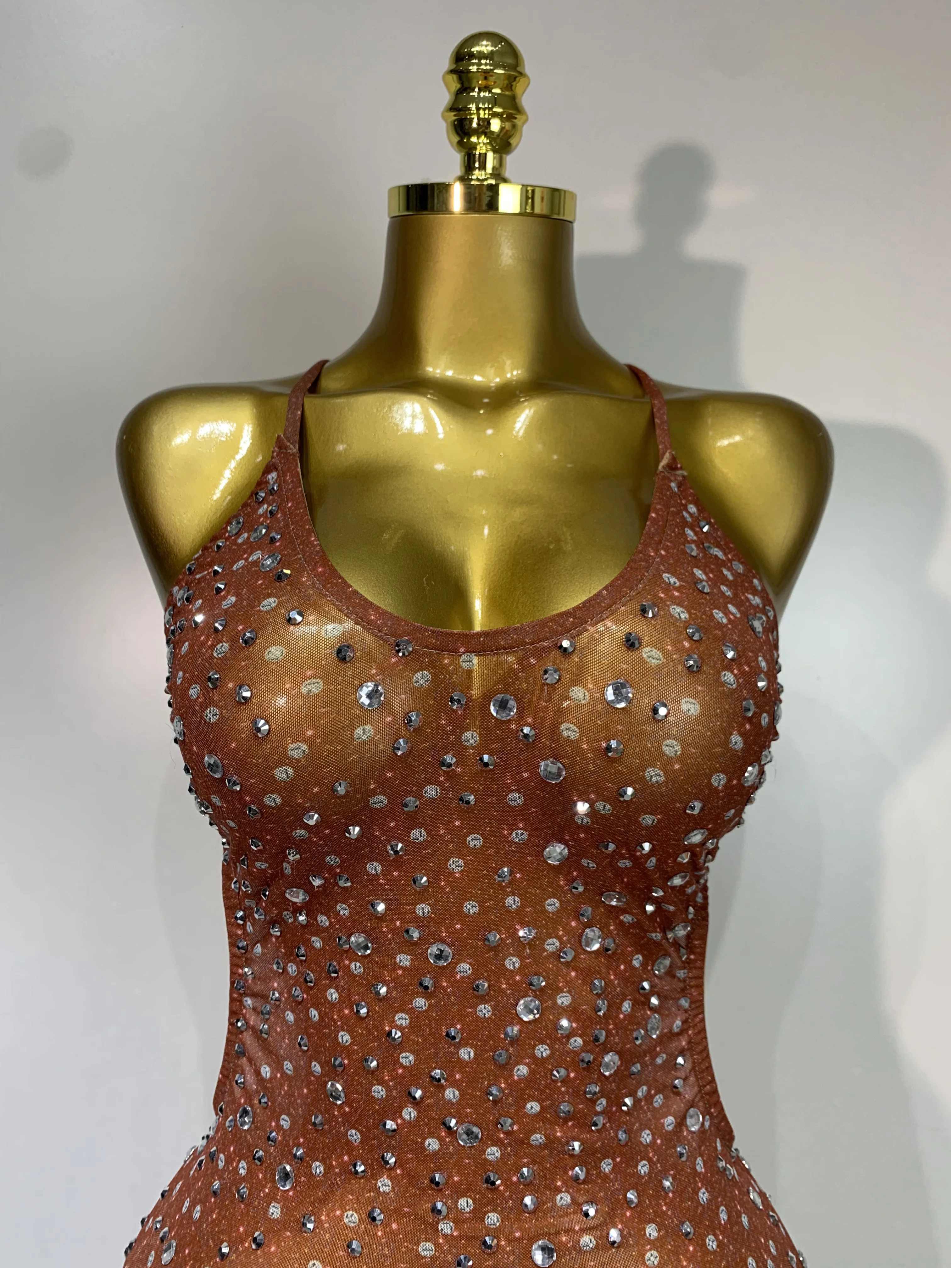 Women Sexy Backless Rhinestones Mesh Stretch See Through Maxi Dress Luxury Birthday Performance Singer Stage Costume Vestido - Image 5