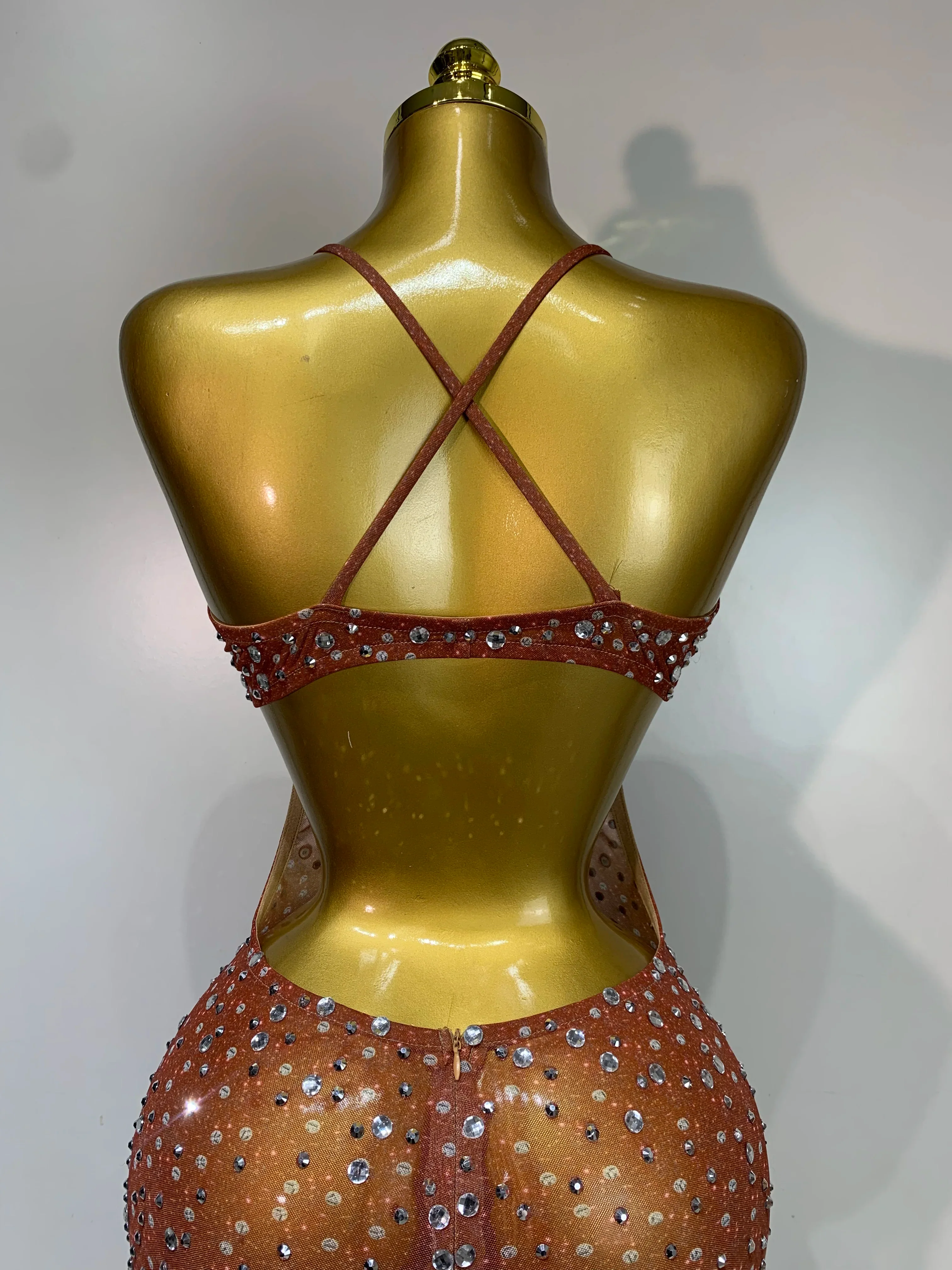 Women Sexy Backless Rhinestones Mesh Stretch See Through Maxi Dress Luxury Birthday Performance Singer Stage Costume Vestido - Image 6