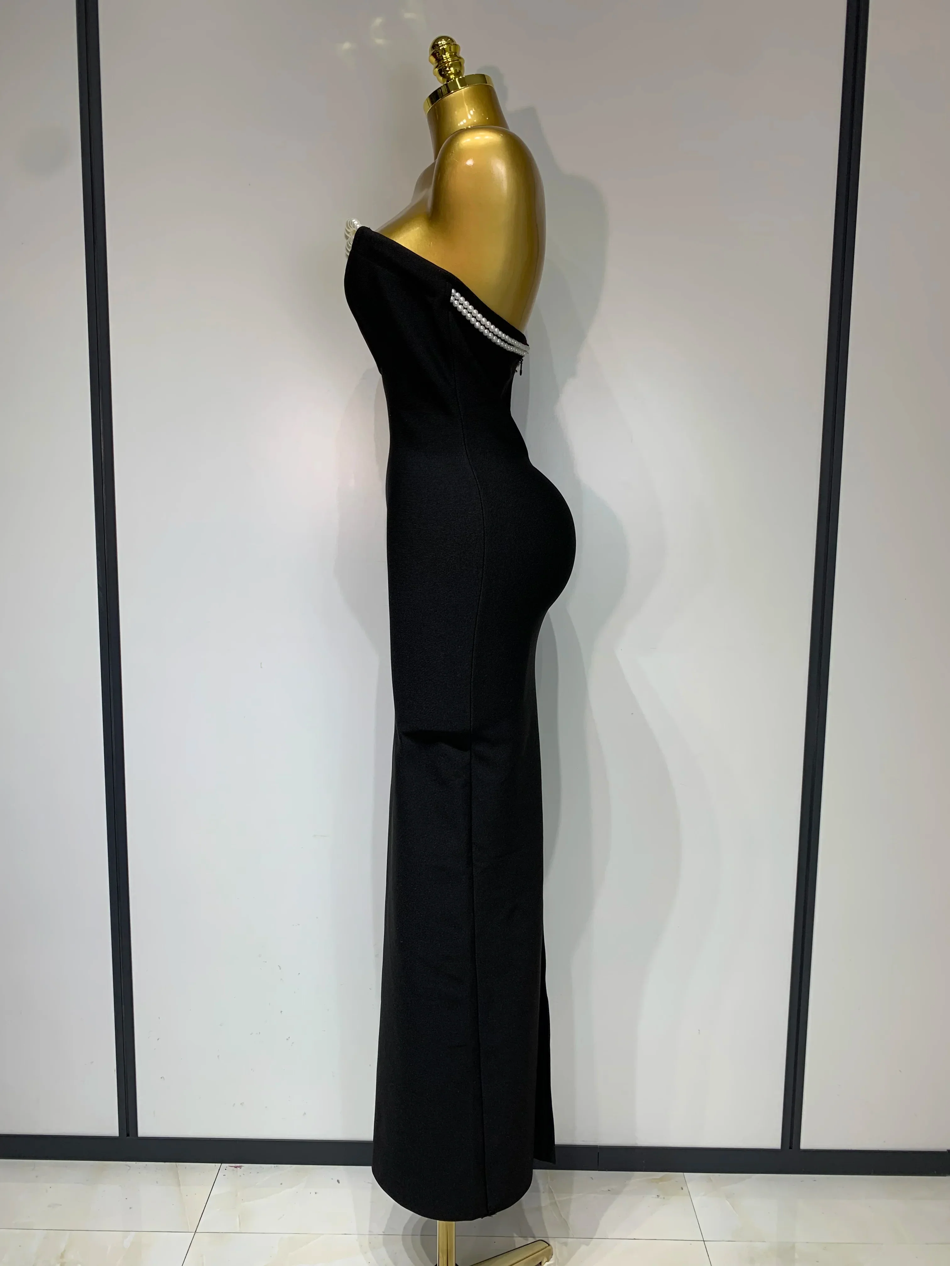 Women Sexy Backless Strapless Black Beading Long Bandage Bodycon Dress Celebrity Elegant Evening Luxury Birthday Dresses - Image 3