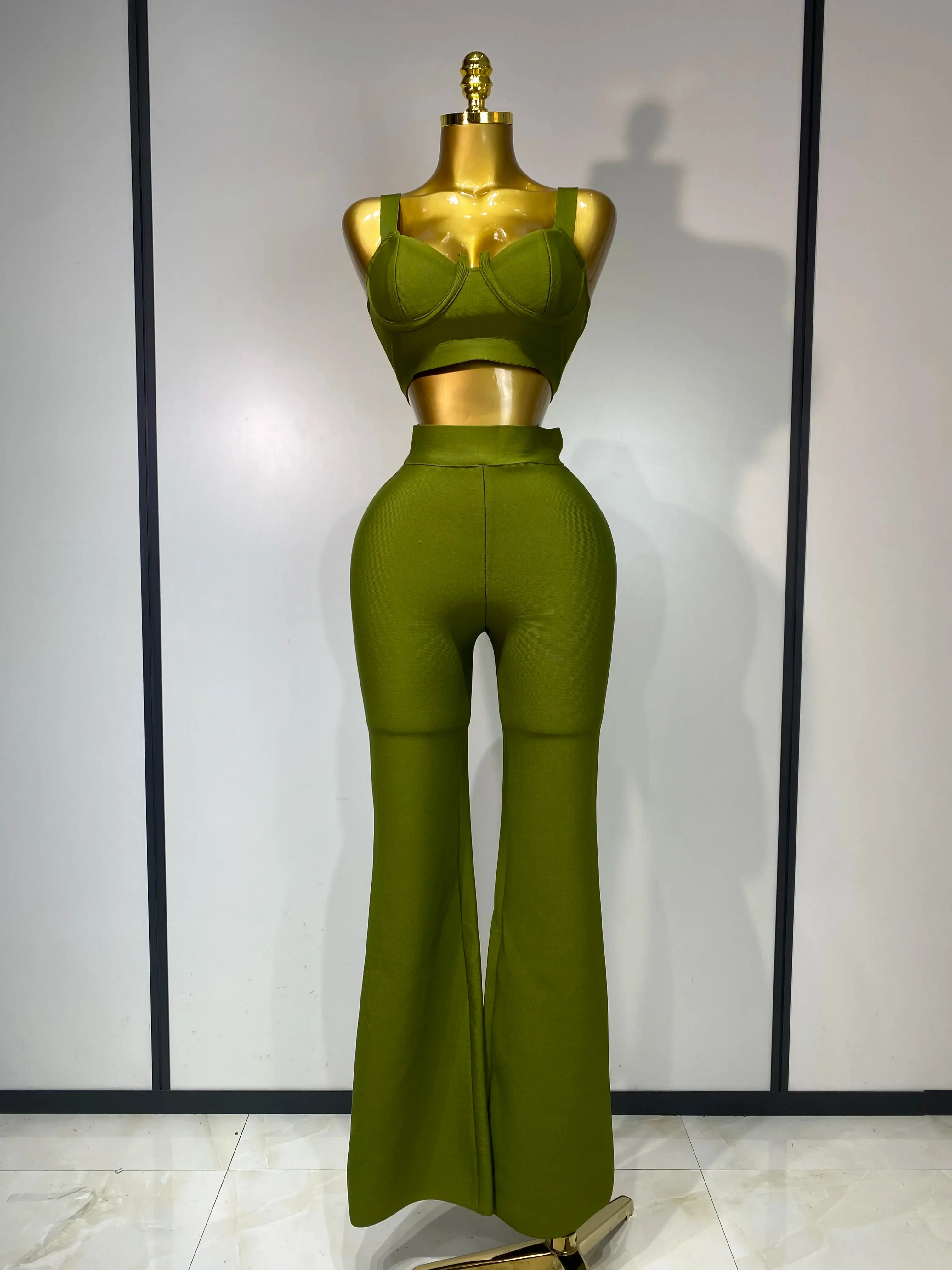 Women Sexy Bandage Crop Top Pant Set Evening Party Club Luxury Birthday High Street Fashion Elegant Luxury Birthday Outfit 