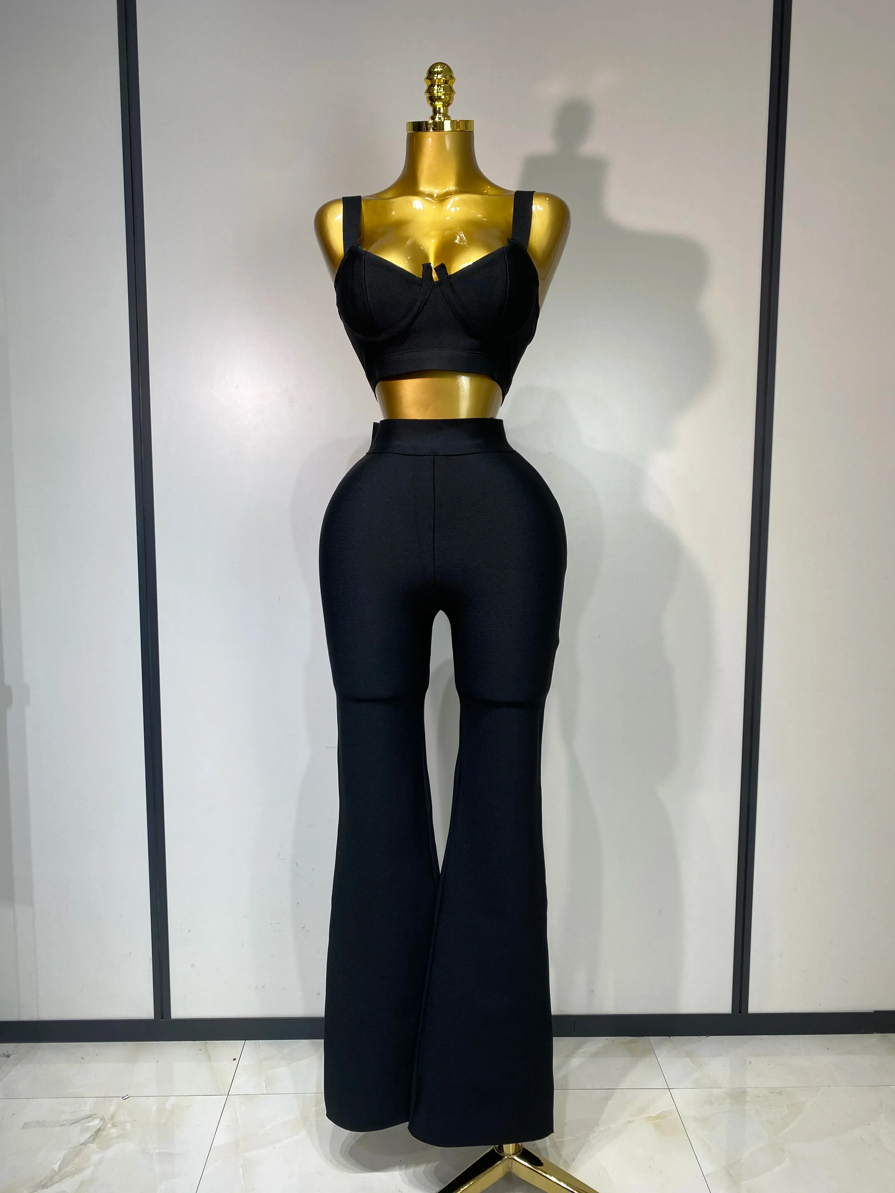 Women Sexy Bandage Crop Top Pant Set Evening Party Club Luxury Birthday High Street Fashion Elegant Luxury Birthday Outfit - Image 2