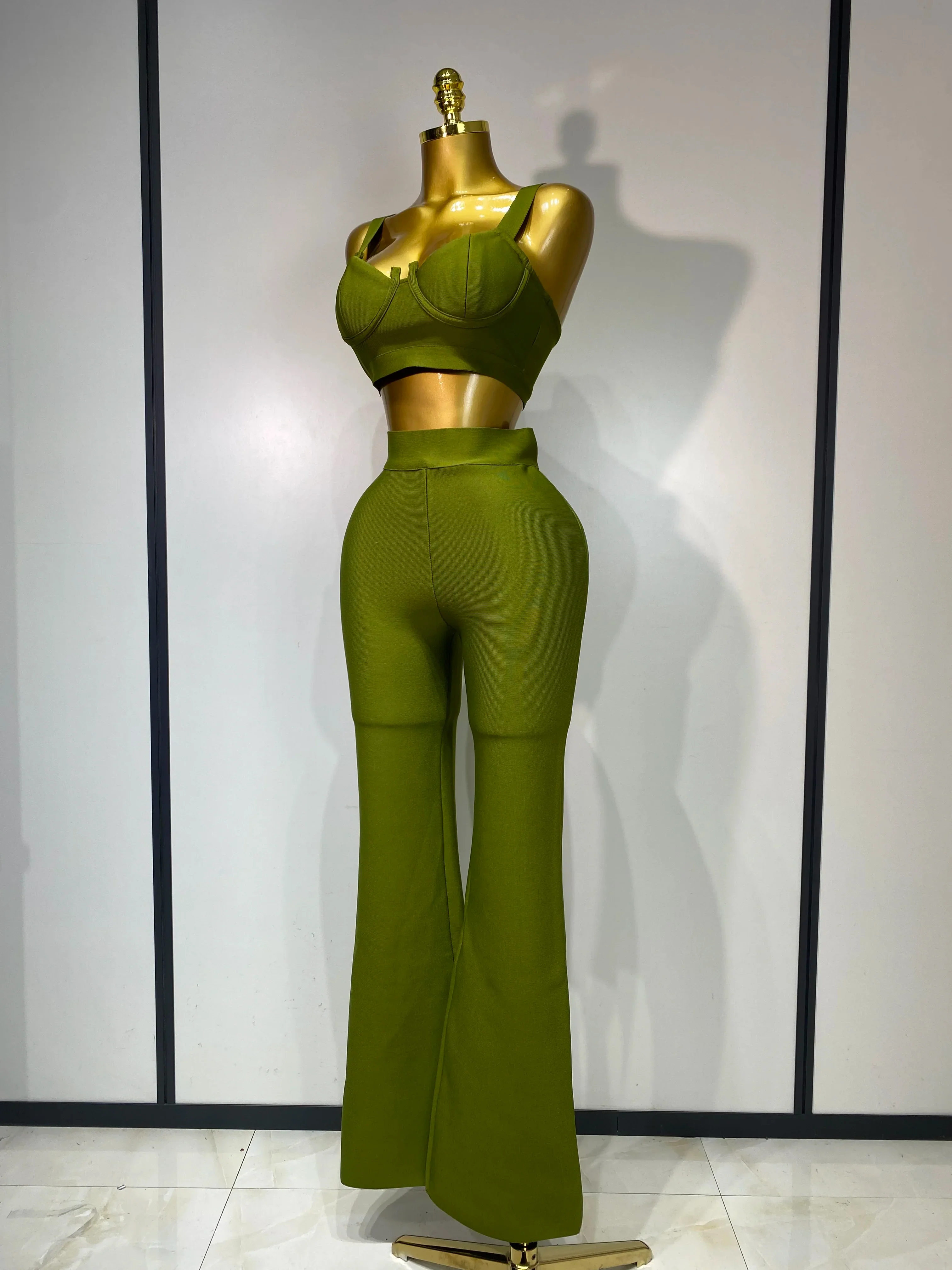 Women Sexy Bandage Crop Top Pant Set Evening Party Club Luxury Birthday High Street Fashion Elegant Luxury Birthday Outfit - Image 3