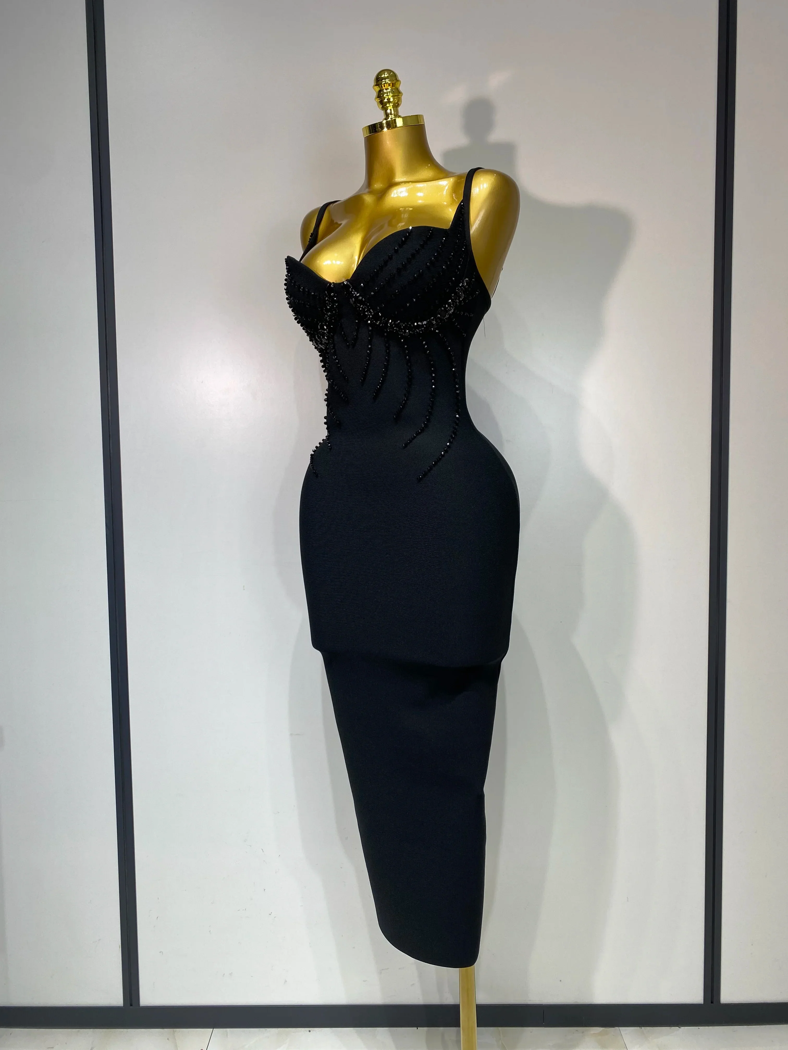Women Sexy Beading Spaghetti Strap Bodycon Bandage Dress Club Party Luxury Birthday Celebrity Elegant Dresses Wedding Guest Gown - Image 2