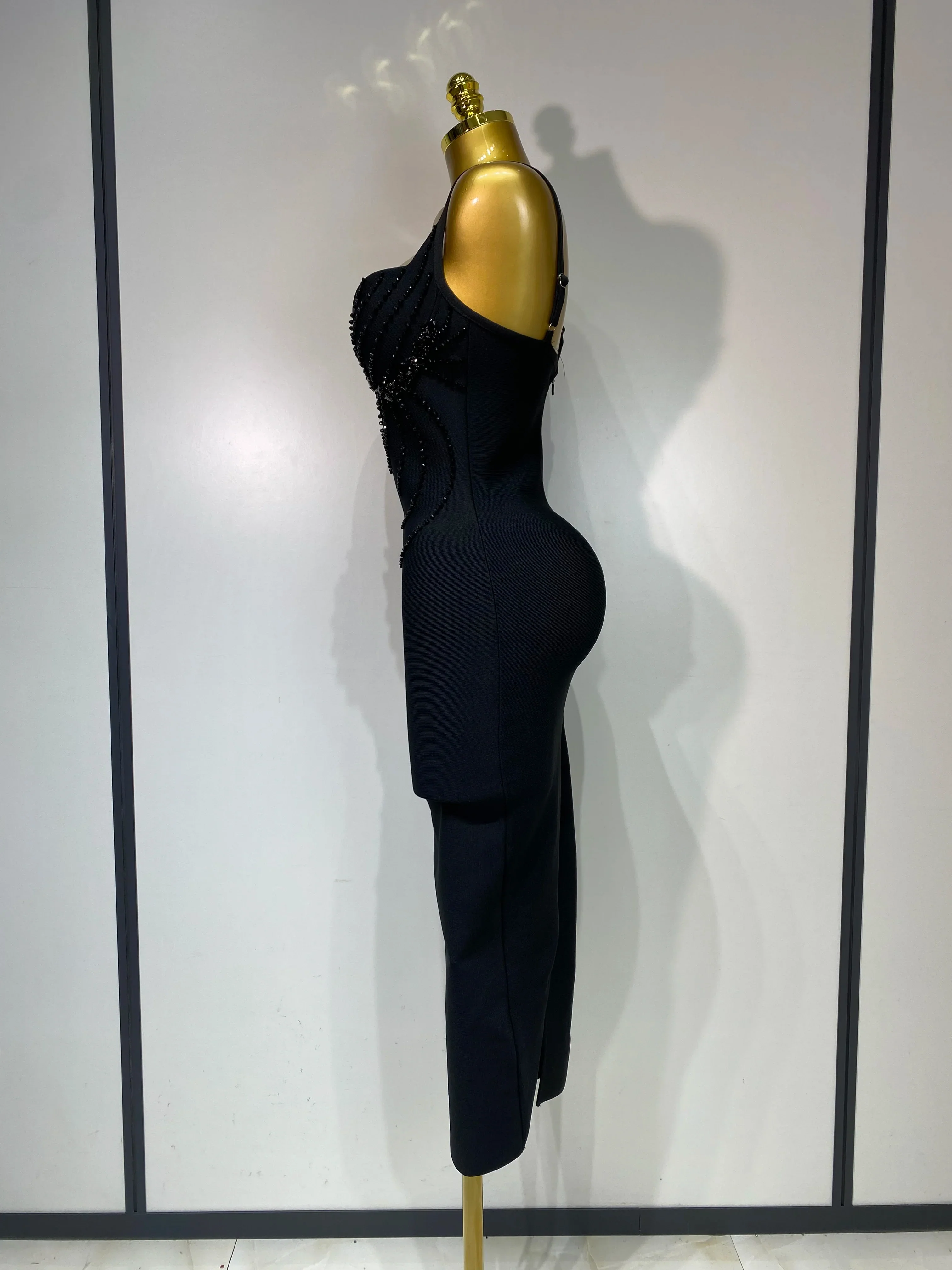 Women Sexy Beading Spaghetti Strap Bodycon Bandage Dress Club Party Luxury Birthday Celebrity Elegant Dresses Wedding Guest Gown - Image 3