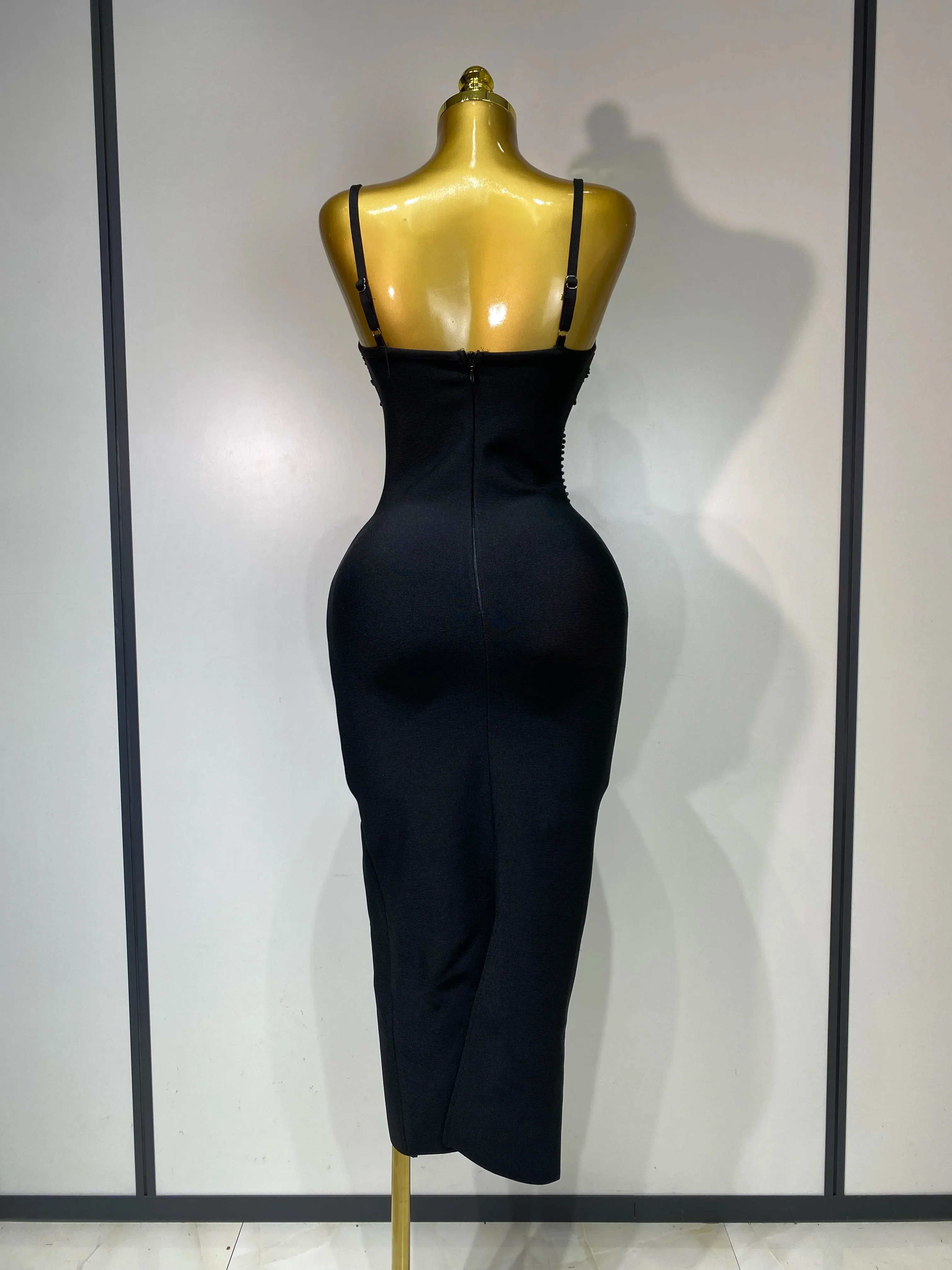 Women Sexy Beading Spaghetti Strap Bodycon Bandage Dress Club Party Luxury Birthday Celebrity Elegant Dresses Wedding Guest Gown - Image 4