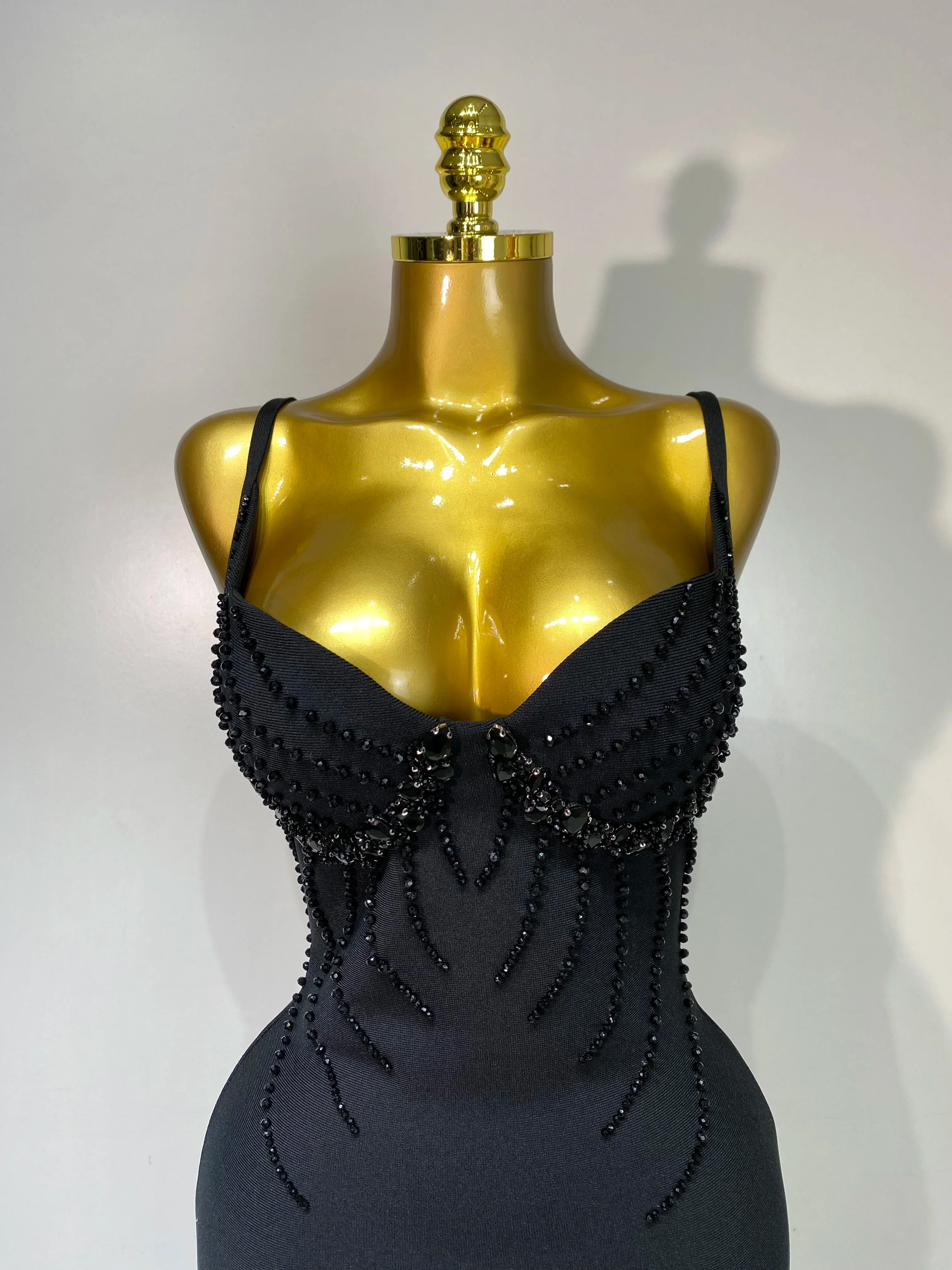 Women Sexy Beading Spaghetti Strap Bodycon Bandage Dress Club Party Luxury Birthday Celebrity Elegant Dresses Wedding Guest Gown - Image 5