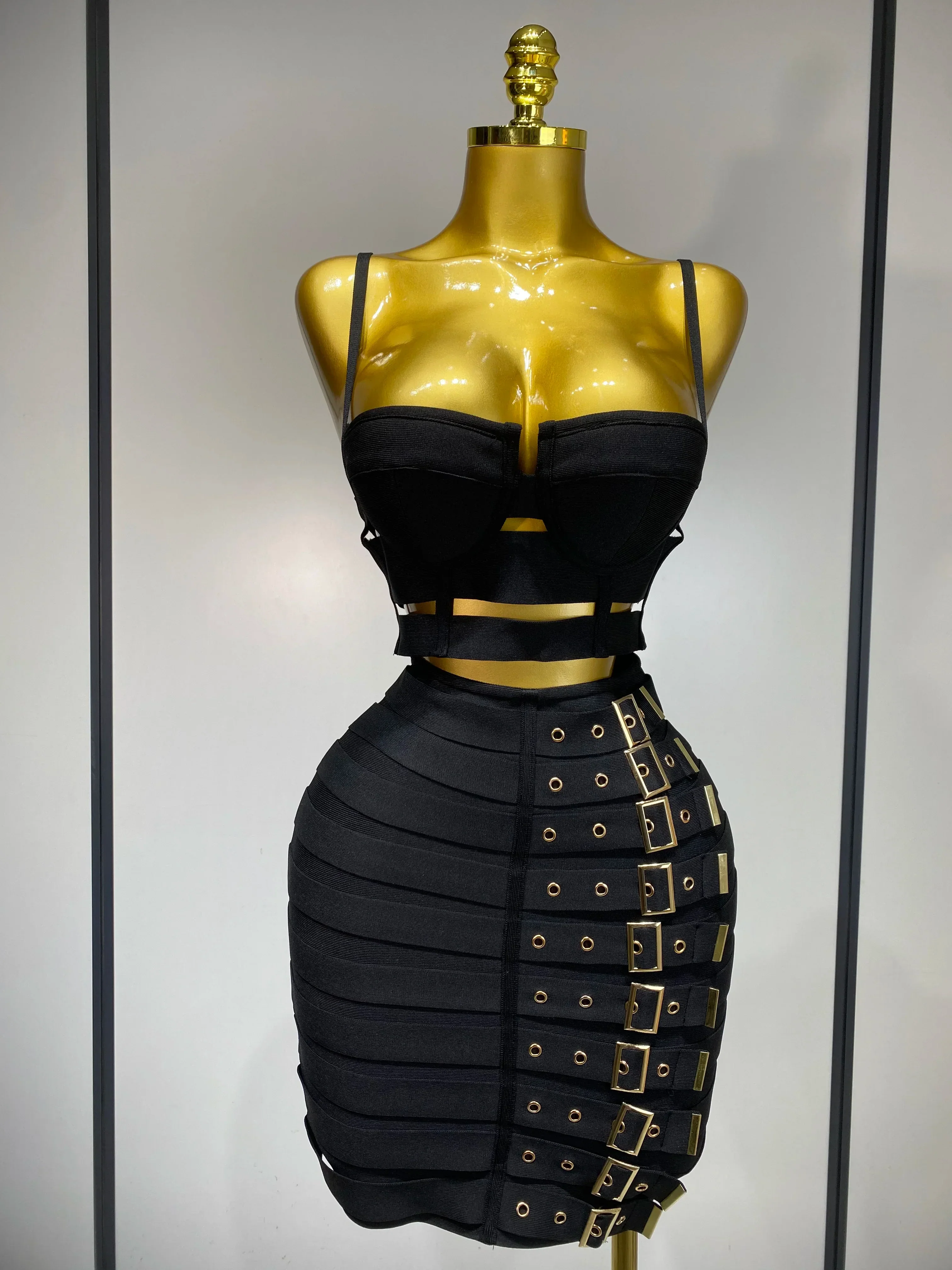 Women Sexy Black Cut Out Bodycon Bandage Skirt Two Piece Set  Celebrity High Streeet Evening Birthday Club Party Outfits