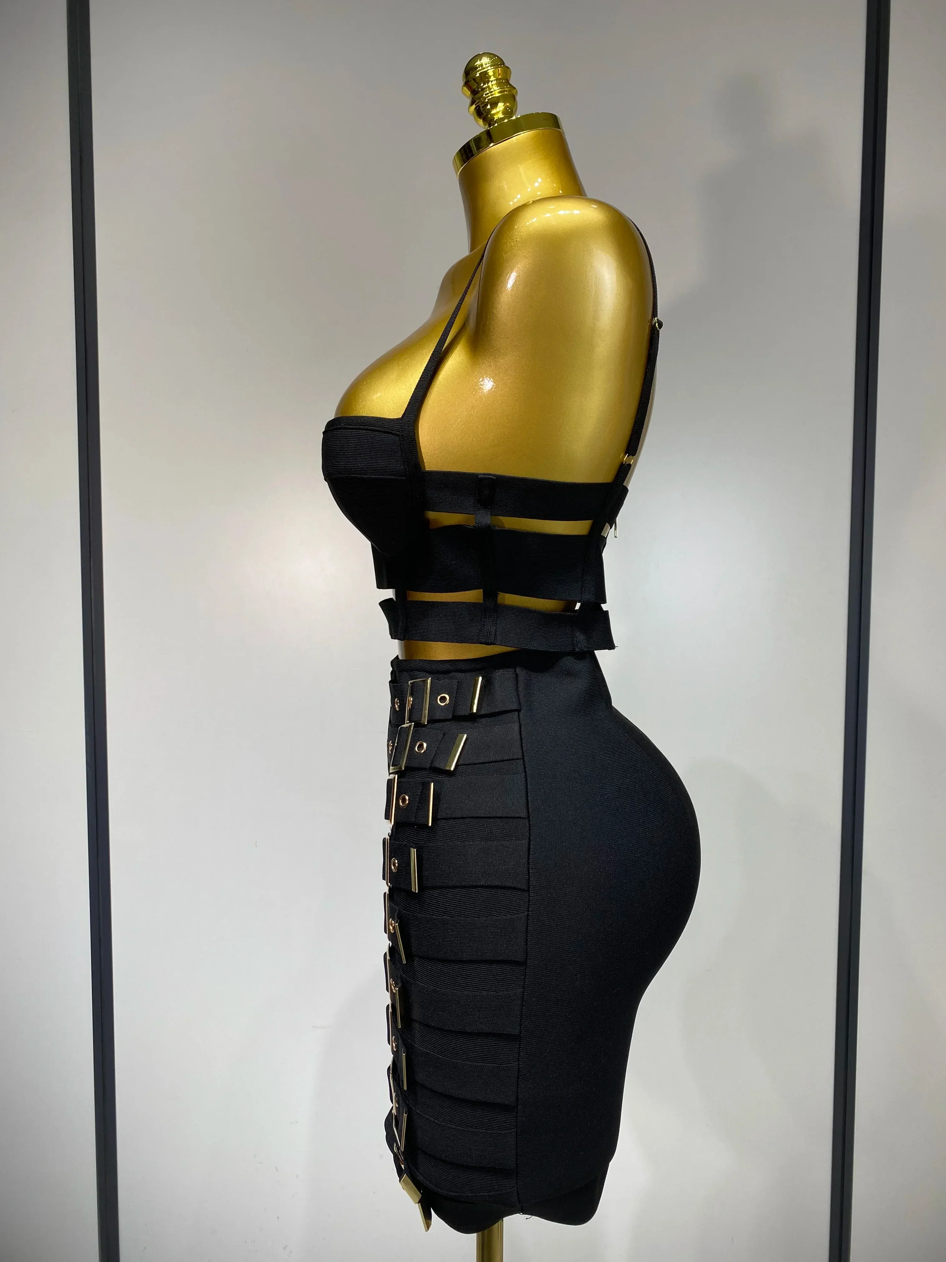 Women Sexy Black Cut Out Bodycon Bandage Skirt Two Piece Set  Celebrity High Streeet Evening Birthday Club Party Outfits - Image 3