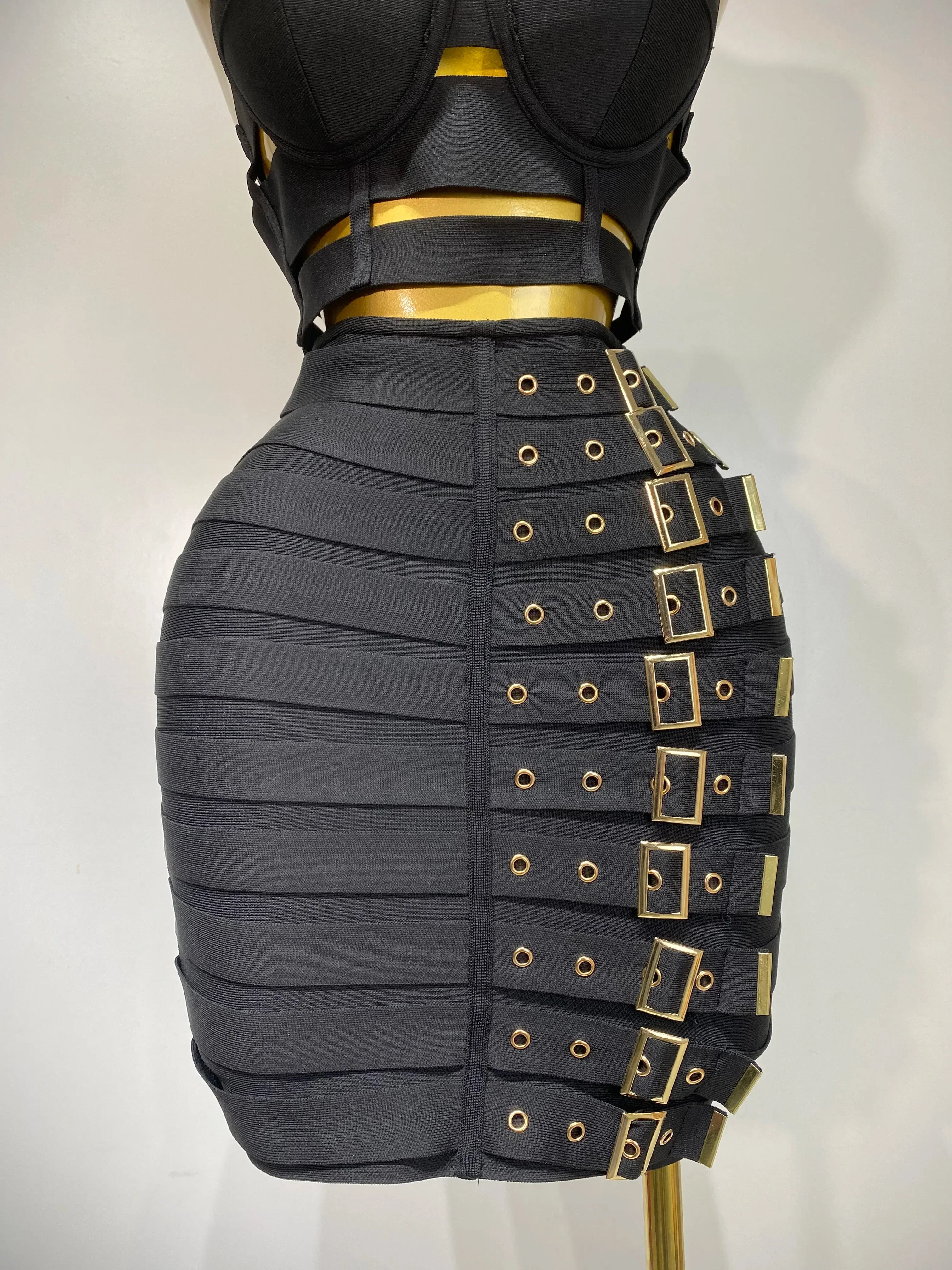 Women Sexy Black Cut Out Bodycon Bandage Skirt Two Piece Set  Celebrity High Streeet Evening Birthday Club Party Outfits - Image 6