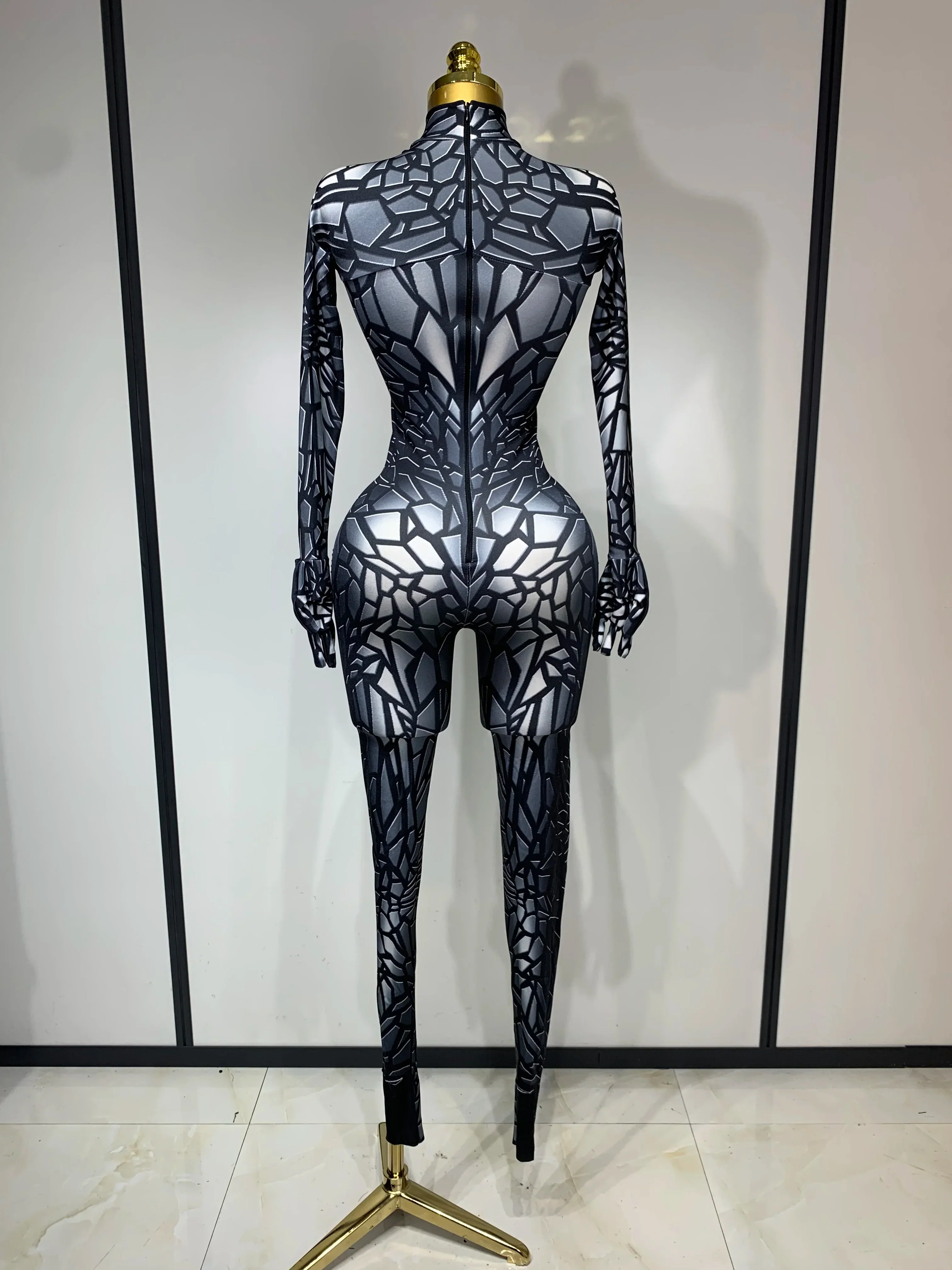 Women Sexy Black Rhinestone Stretch Bodycon Jumpsuit Club Evening Party Birthday Wear Singer Dancer Stage Perform Costume - Image 4