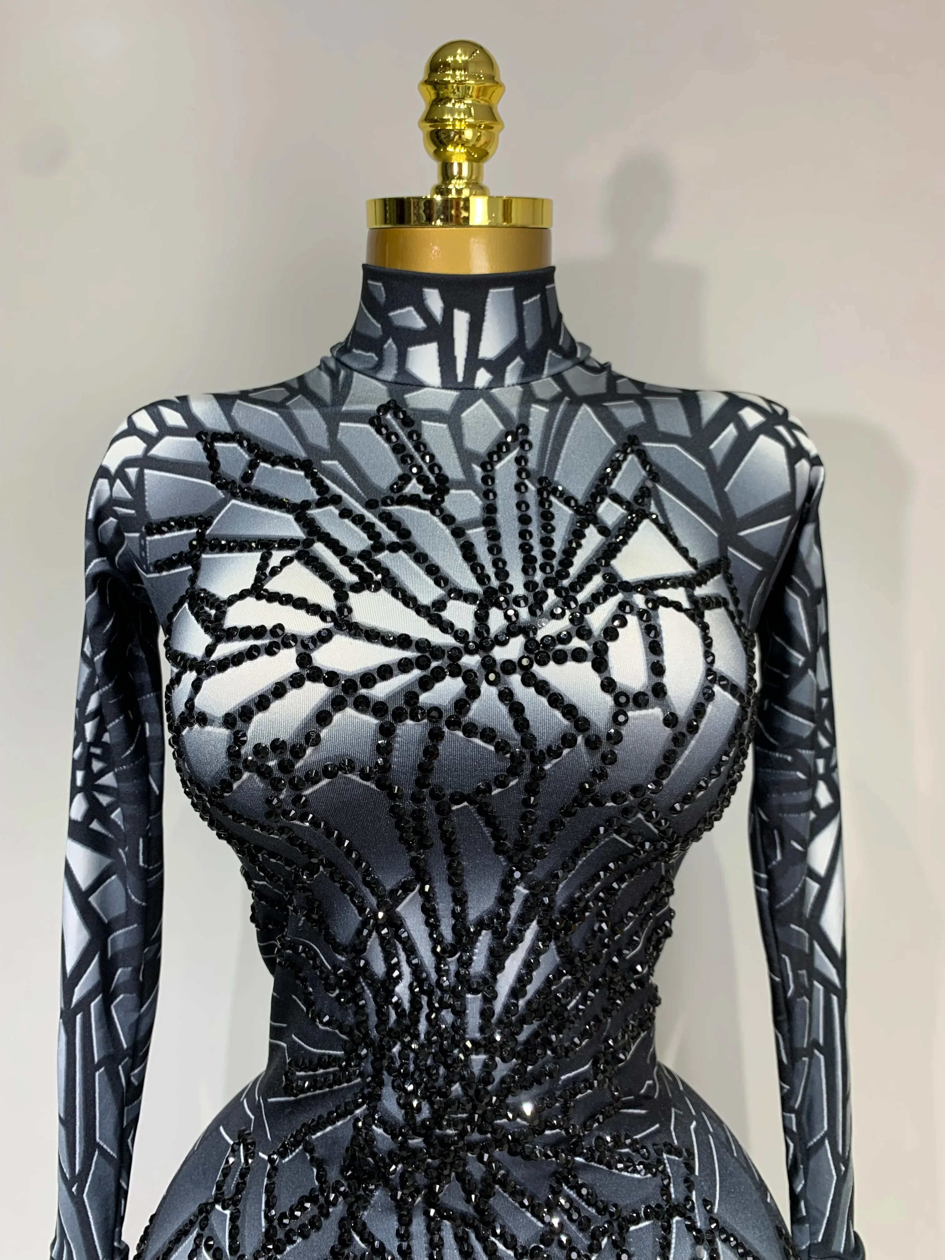 Women Sexy Black Rhinestone Stretch Bodycon Jumpsuit Club Evening Party Birthday Wear Singer Dancer Stage Perform Costume - Image 5