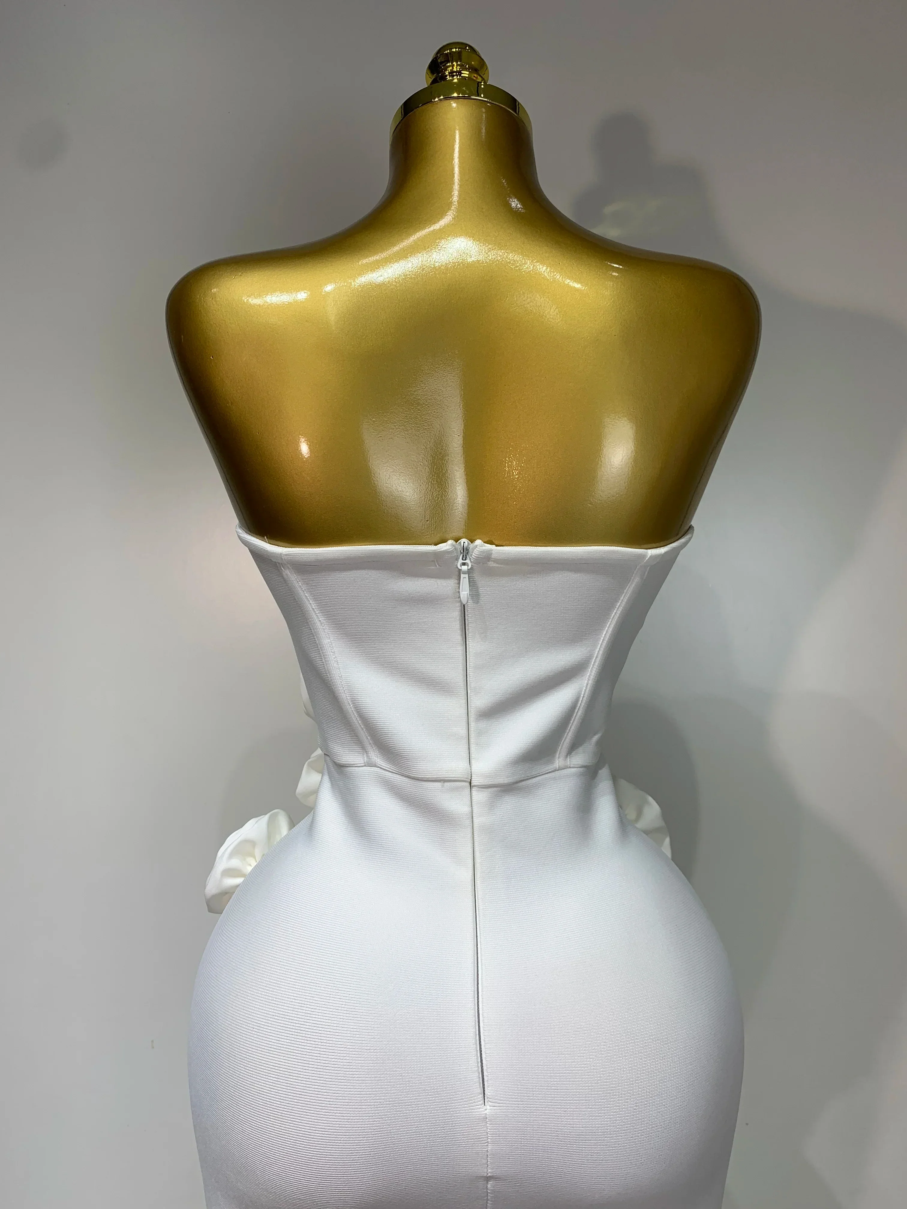 Women Sexy Bodycon Dress Fashion White Elegant Strapless Flower Slim Dress Casual Streetwear Club Birthday Party Dresses - Image 5