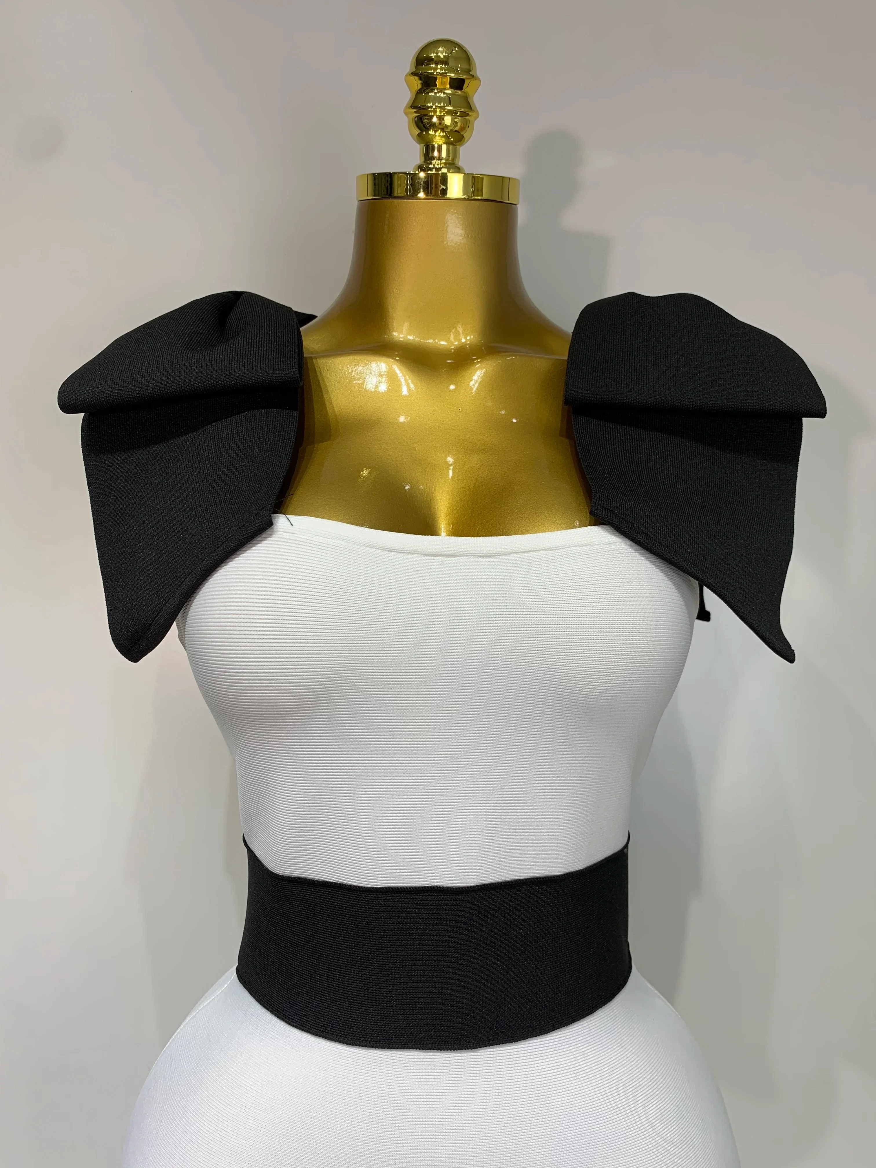Women Sexy Bow Tie Black White Patchwork Bodycon Bandage Dress Celebrity  Elegant Evening Club Party Birthday Dresses - Image 5