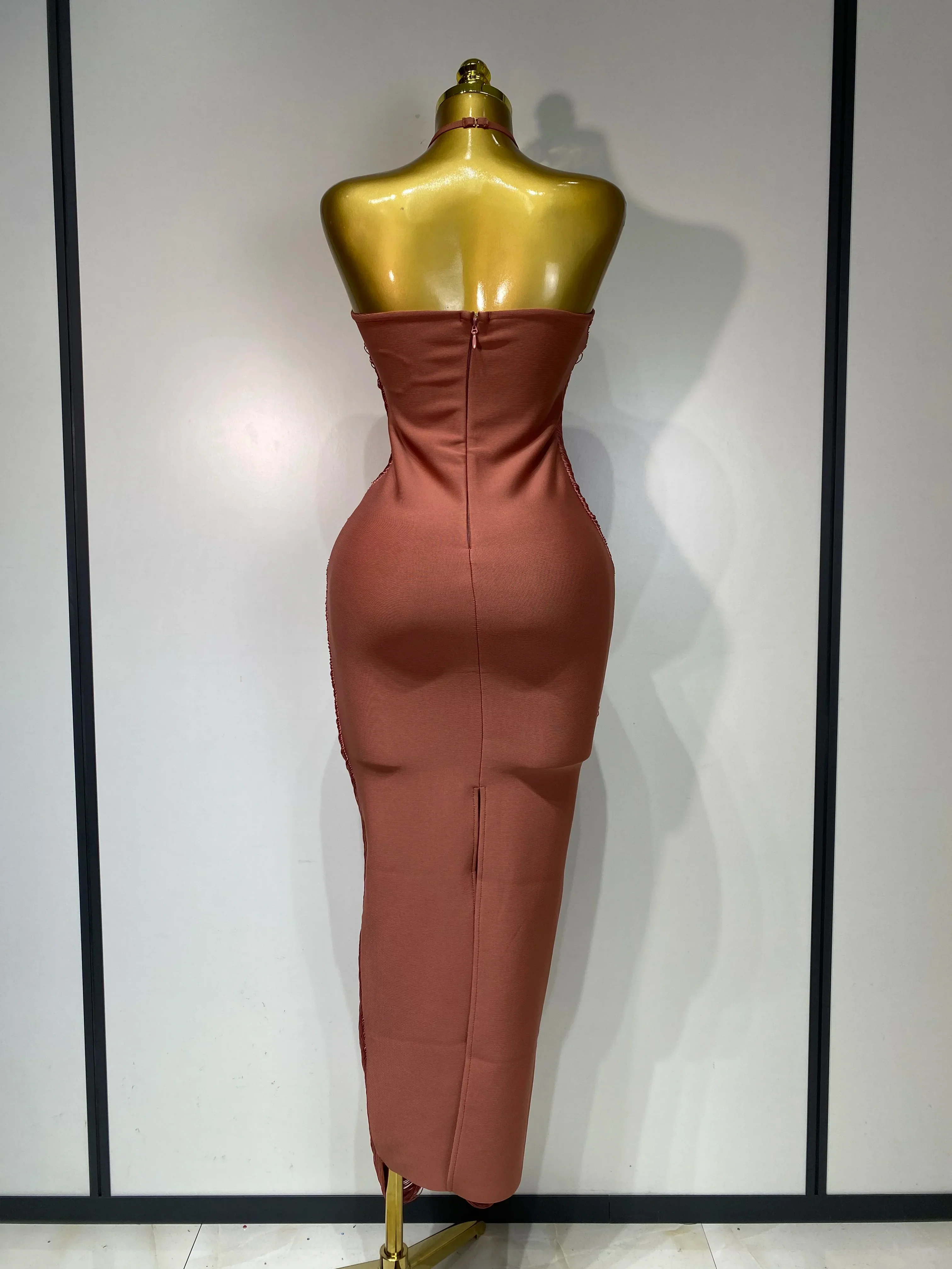 Women Sexy Celebrity Backless Halter Tassel Bodycon Bandage Dress Elegant Celebirty Evening Party Luxury Birthday Dress - Image 4