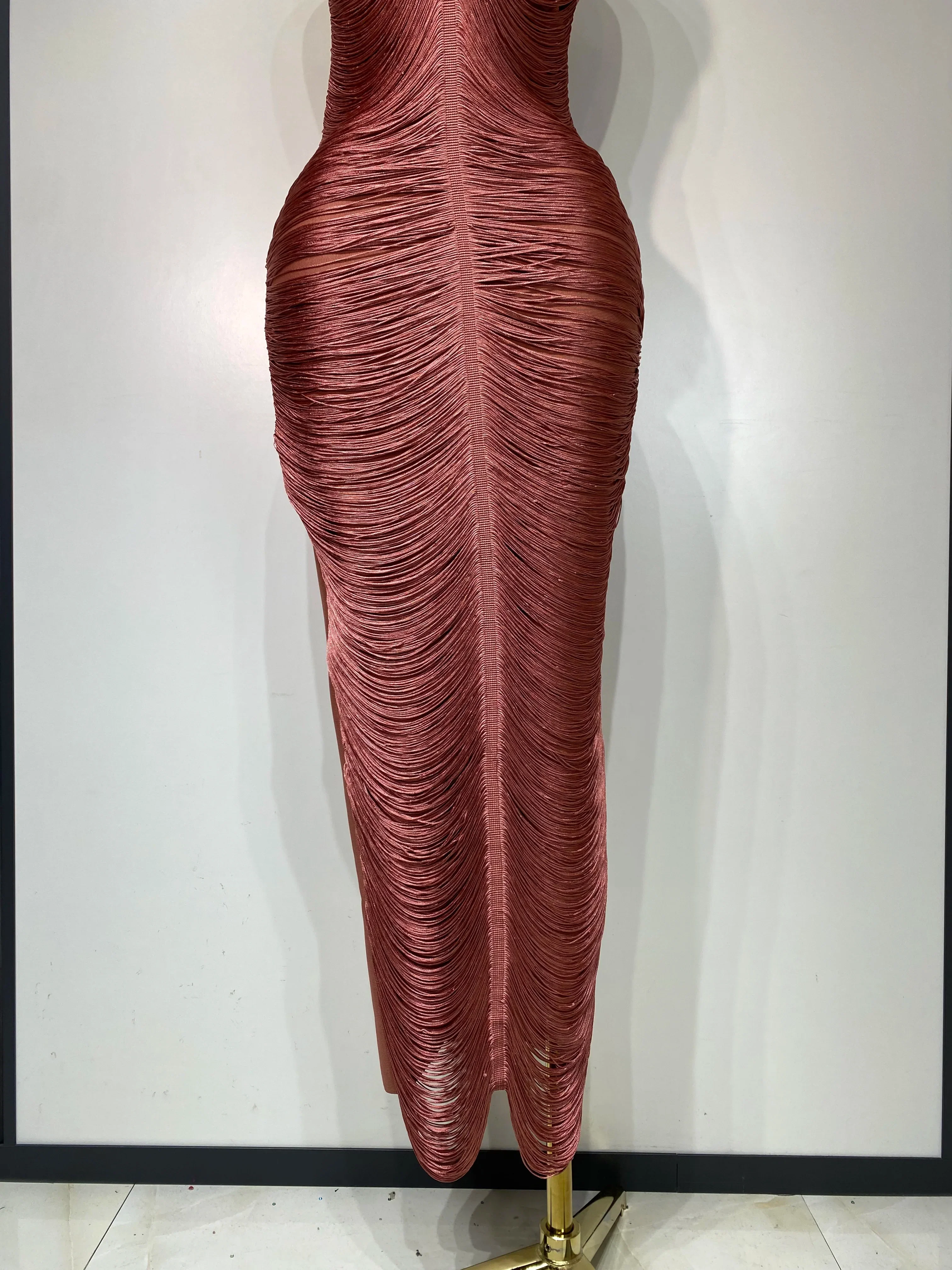 Women Sexy Celebrity Backless Halter Tassel Bodycon Bandage Dress Elegant Celebirty Evening Party Luxury Birthday Dress - Image 6