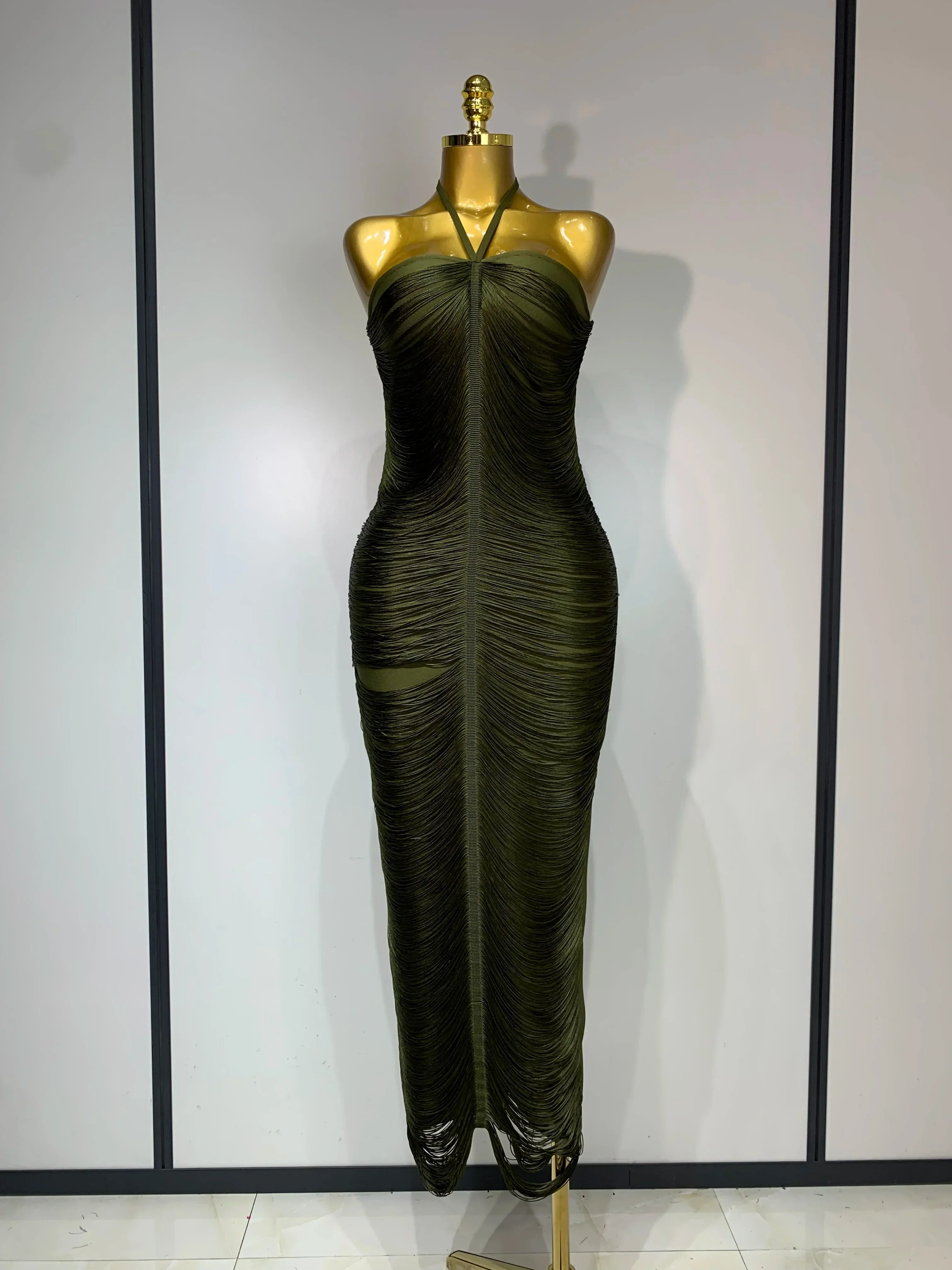 Women Sexy Celebrity Backless Halter Tassel Bodycon Bandage Dress Elegant Celebirty Evening Party Luxury Birthday Dress - Image 7