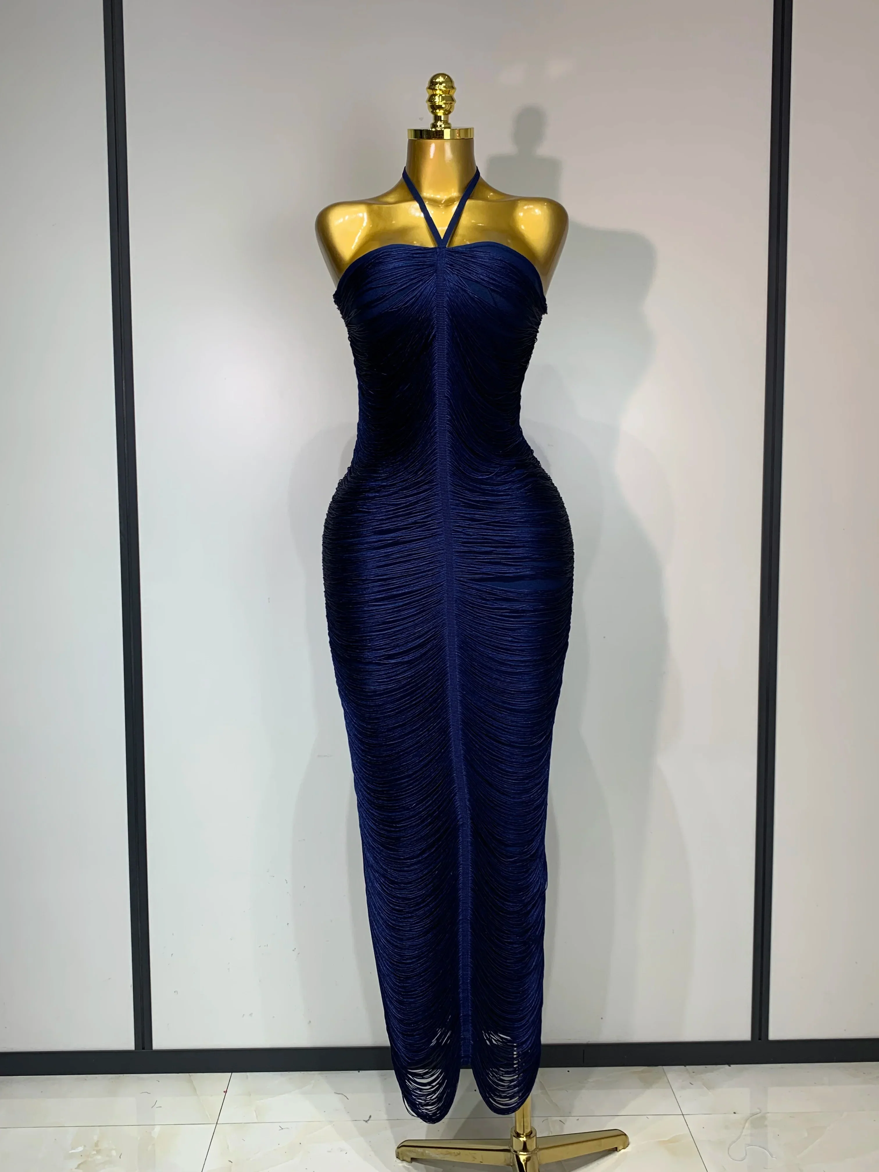 Women Sexy Celebrity Backless Halter Tassel Bodycon Bandage Dress Elegant Celebirty Evening Party Luxury Birthday Dress - Image 8