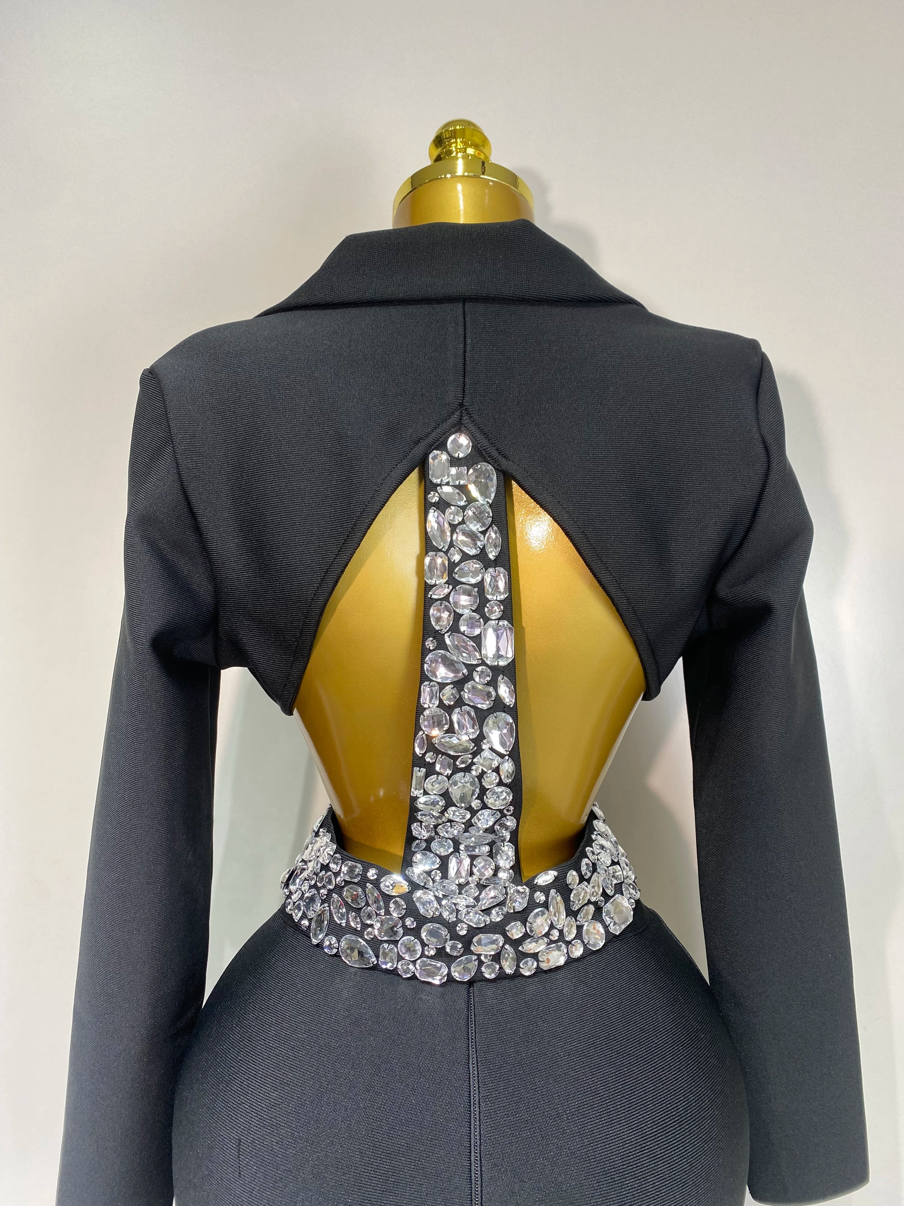 Women Sexy Cut Out Long Sleeve Beading Bodycon Two Pieces Pants Bandage Set Celebrity Designer Fashion Women Luxury Birthday Set - Image 6
