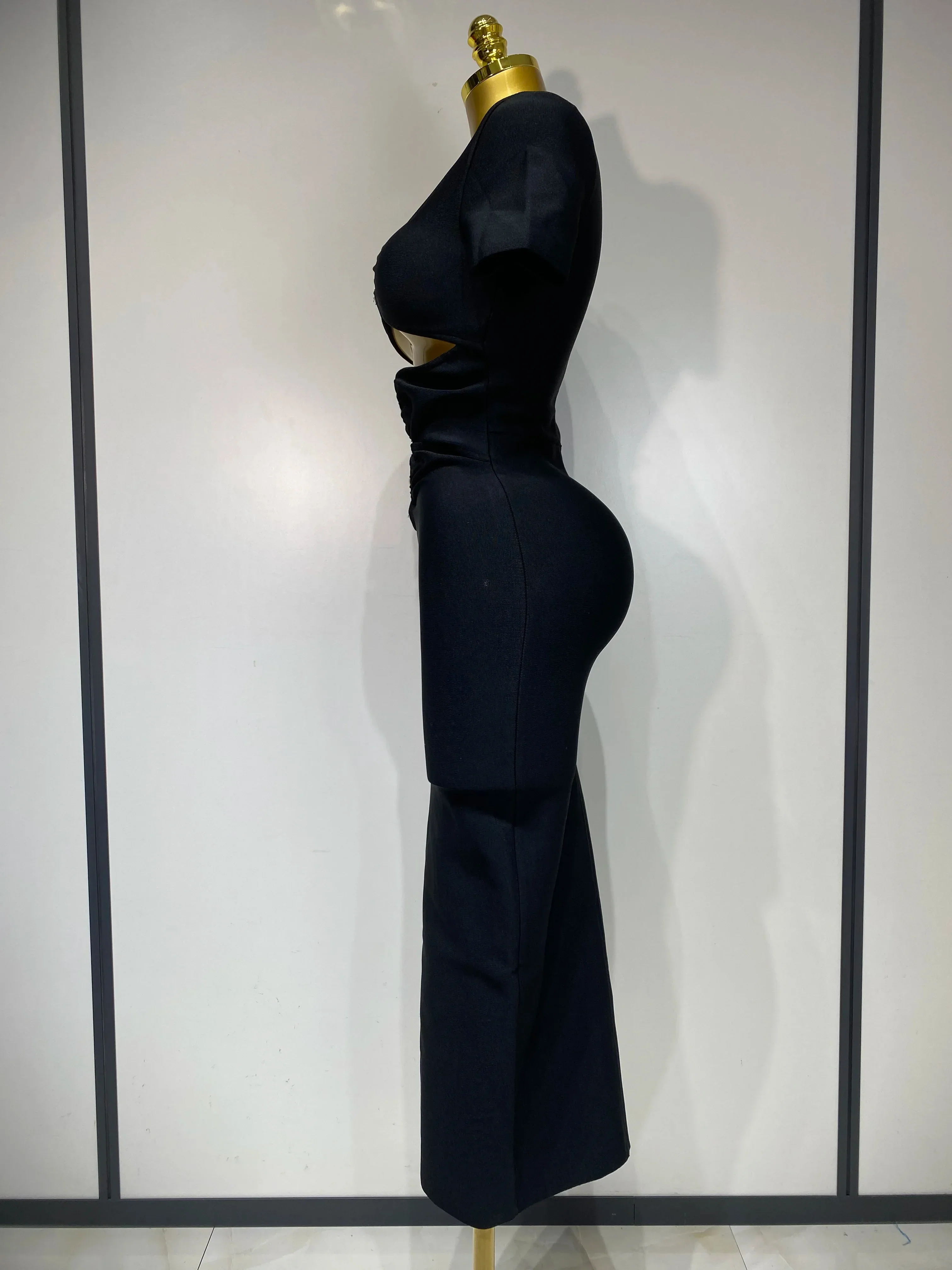 Women Sexy Cut Out Short Sleeve Bodycon Long Dress Party Evening Celebrate Birthday Black Bandage Knitted Club Prom Gown - Image 3