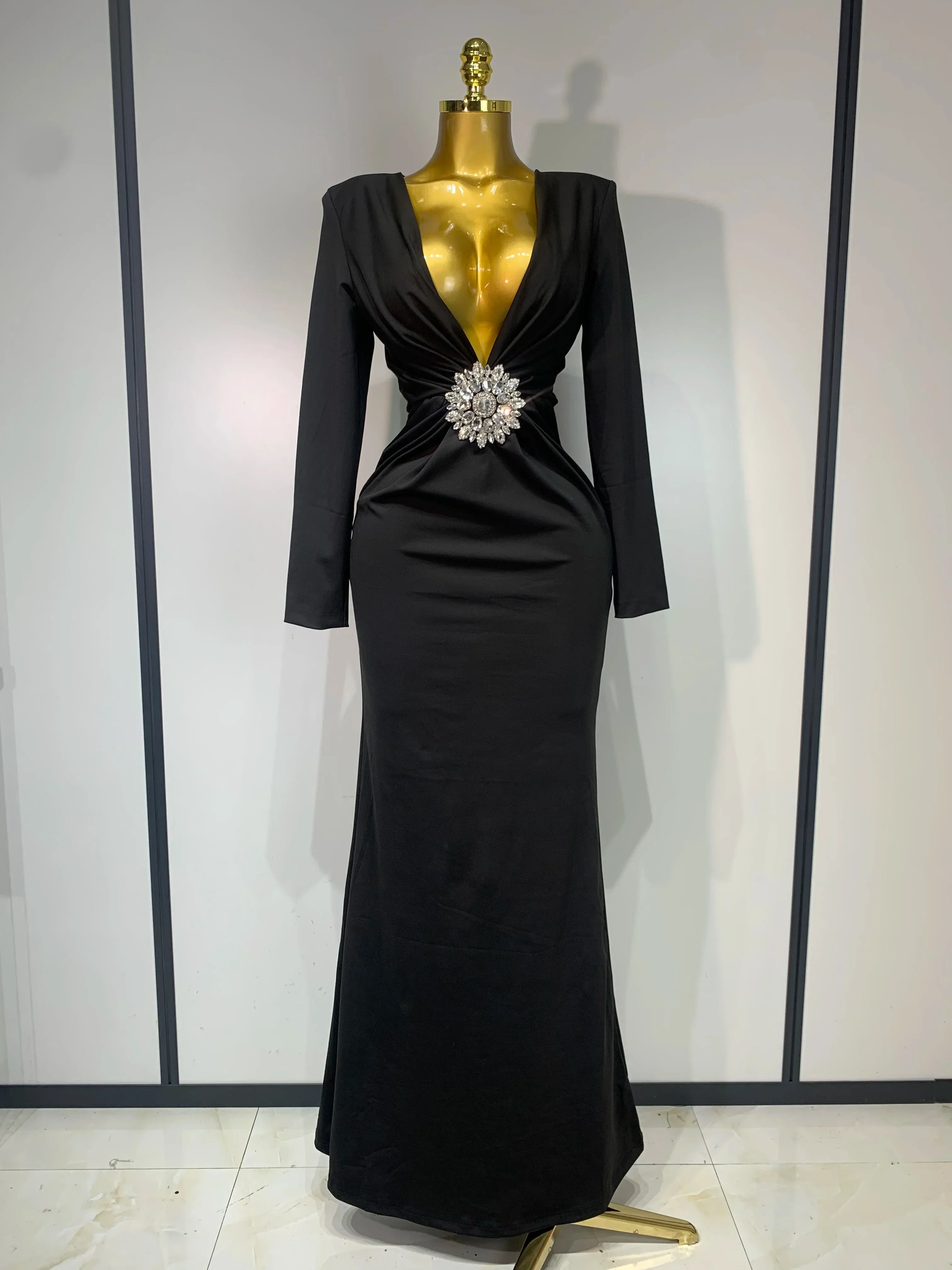 Women Sexy Deep V Neck Long Sleeves Maxi Dresses Celebrity Elegant Evening Party Luxury Birthday Wedding Guest Cocktail Gowns - Image 7