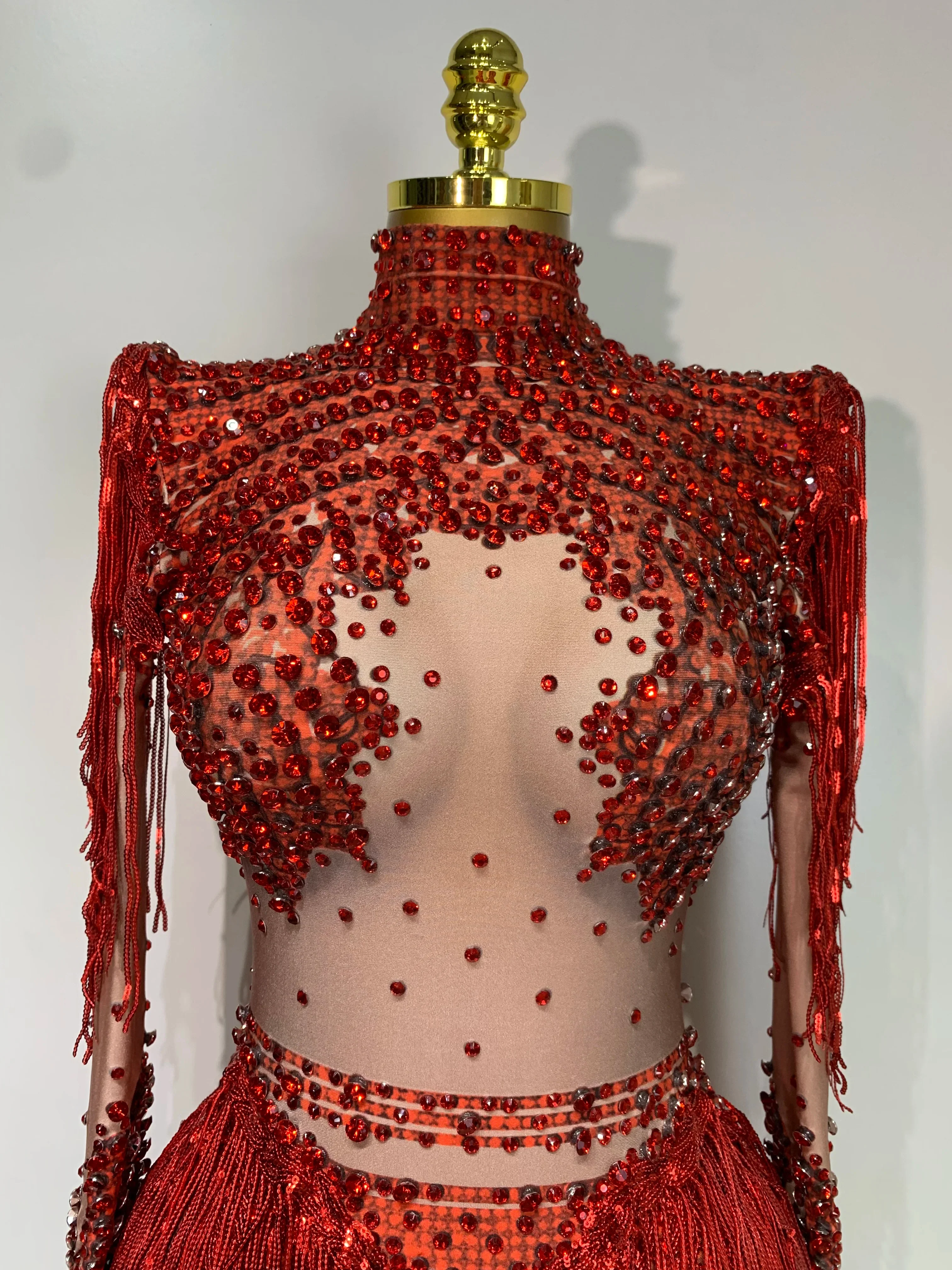 Women Sexy Elasticity Performance Dance Nightclub Rompers Singer Stage Outfit Sparkly Rhinestone Tassels Bodysuit Birthday Wear - Image 5