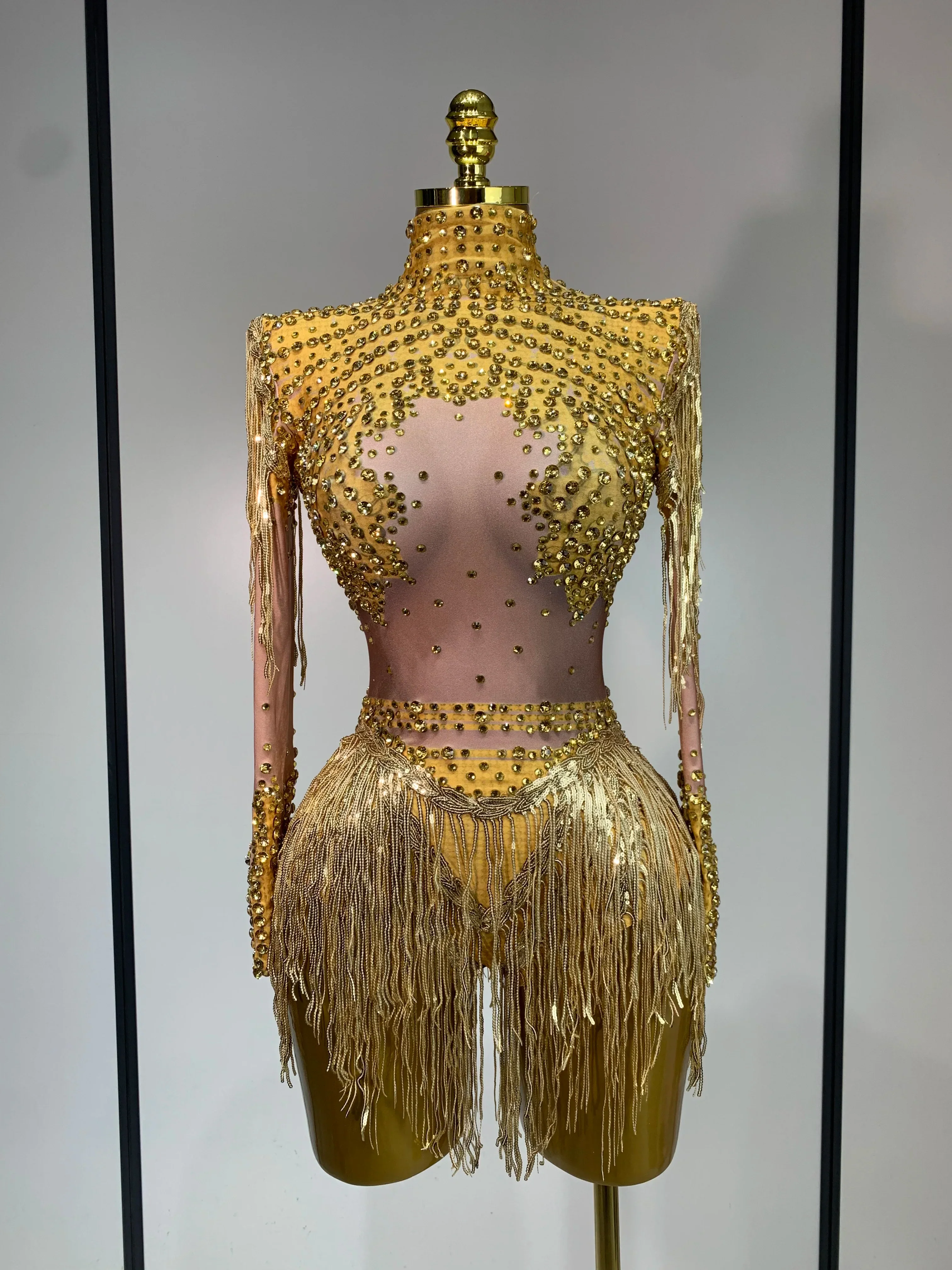 Women Sexy Elasticity Performance Dance Nightclub Rompers Singer Stage Outfit Sparkly Rhinestone Tassels Bodysuit Birthday Wear - Image 8