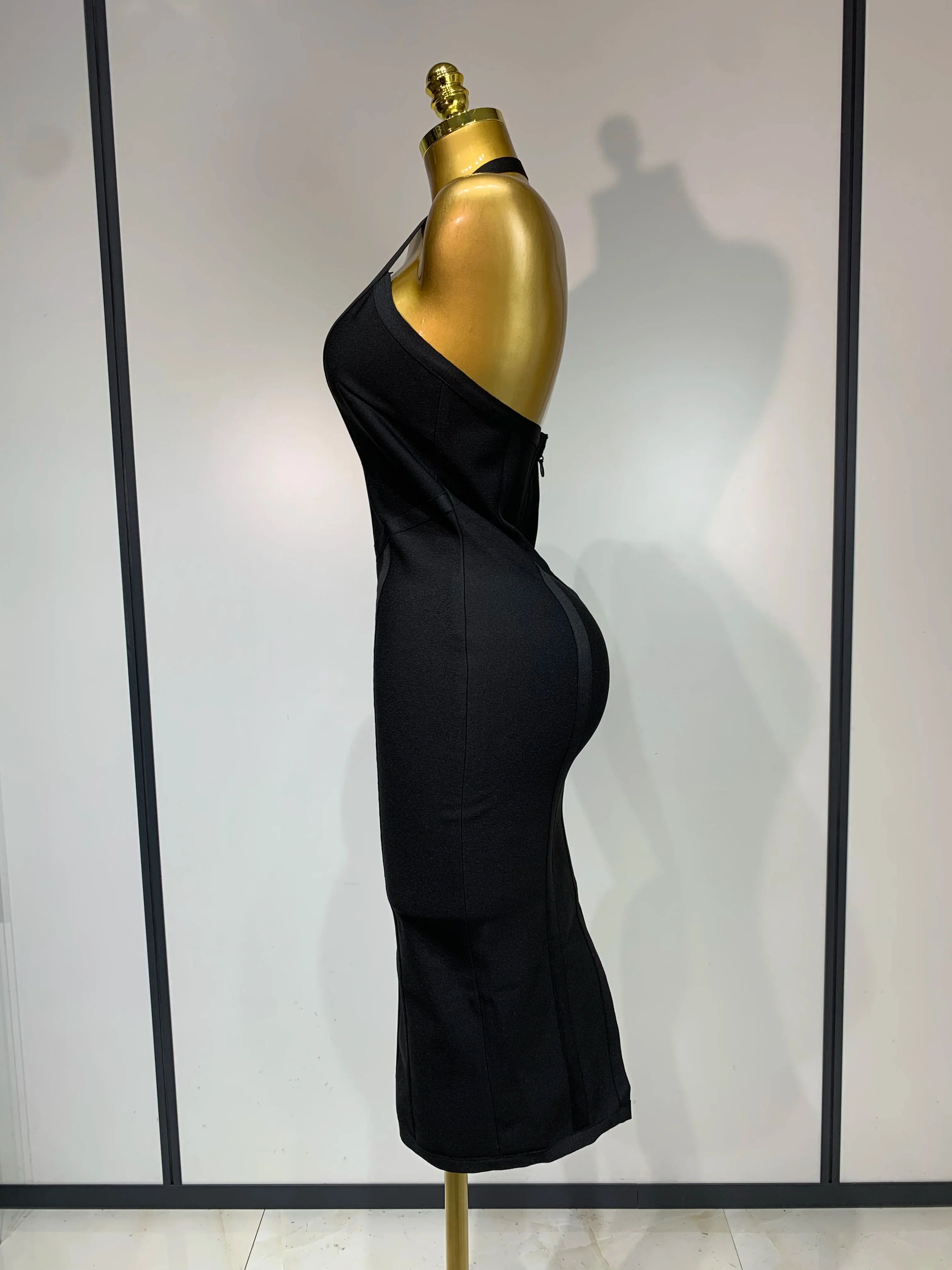 Women Sexy Elegant Spaghetti Strap V Neck Black Midi Bodycon Bandage Dress Nightclub Evening Party Luxury Birthday Dress - Image 3