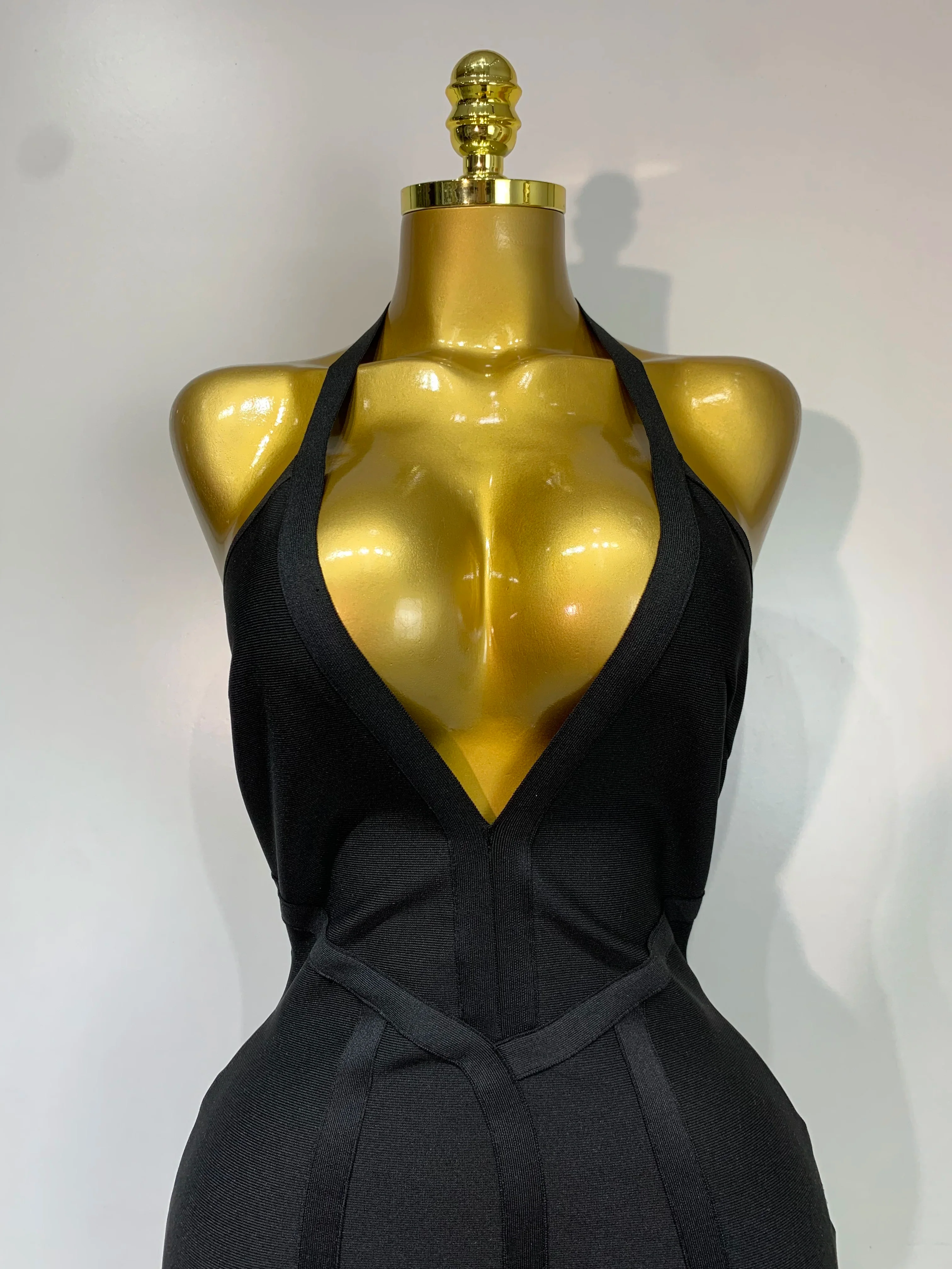 Women Sexy Elegant Spaghetti Strap V Neck Black Midi Bodycon Bandage Dress Nightclub Evening Party Luxury Birthday Dress - Image 5