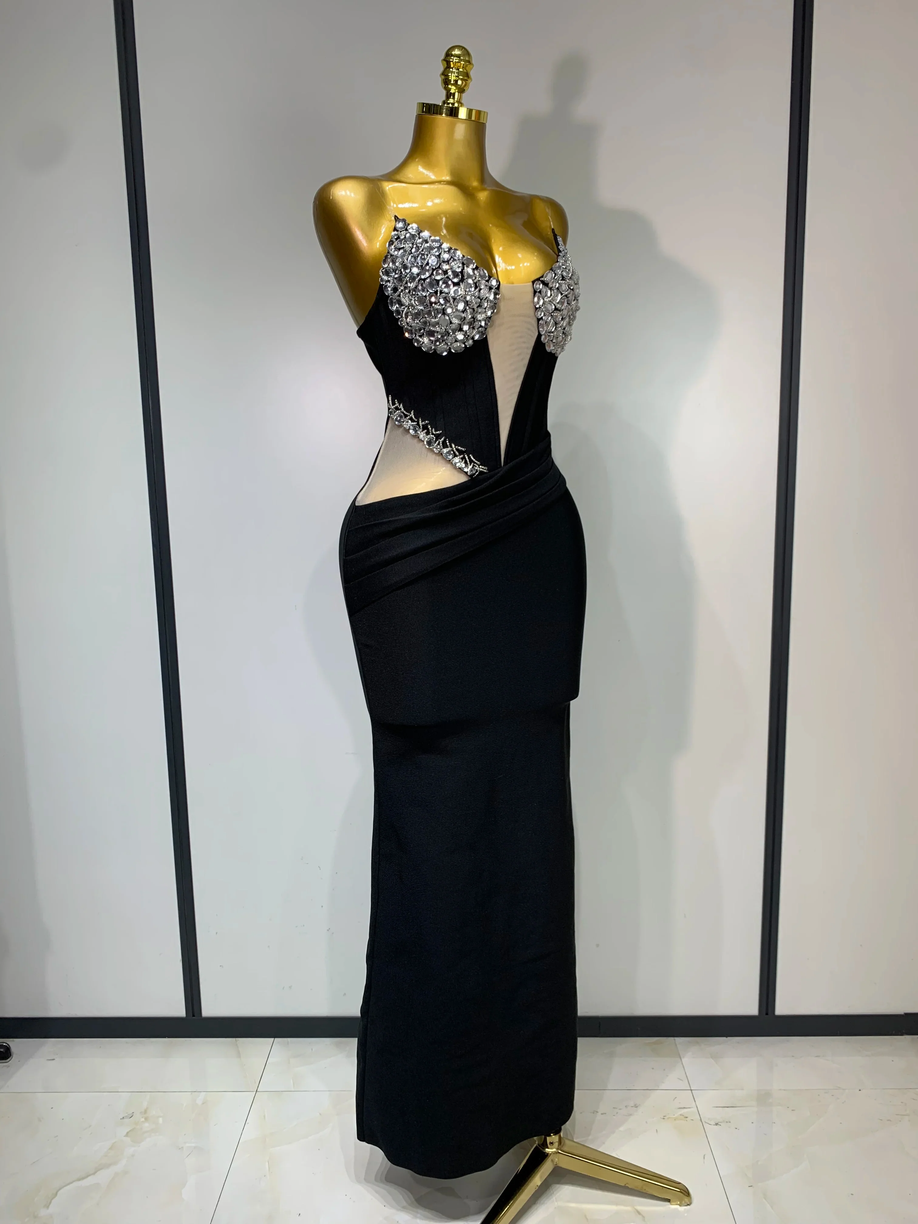 Women Sexy Evening Party Dress Crystal Beading Black Nightclub Prom Gown Formal Luxury Birthday Bandage Dresses - Image 2