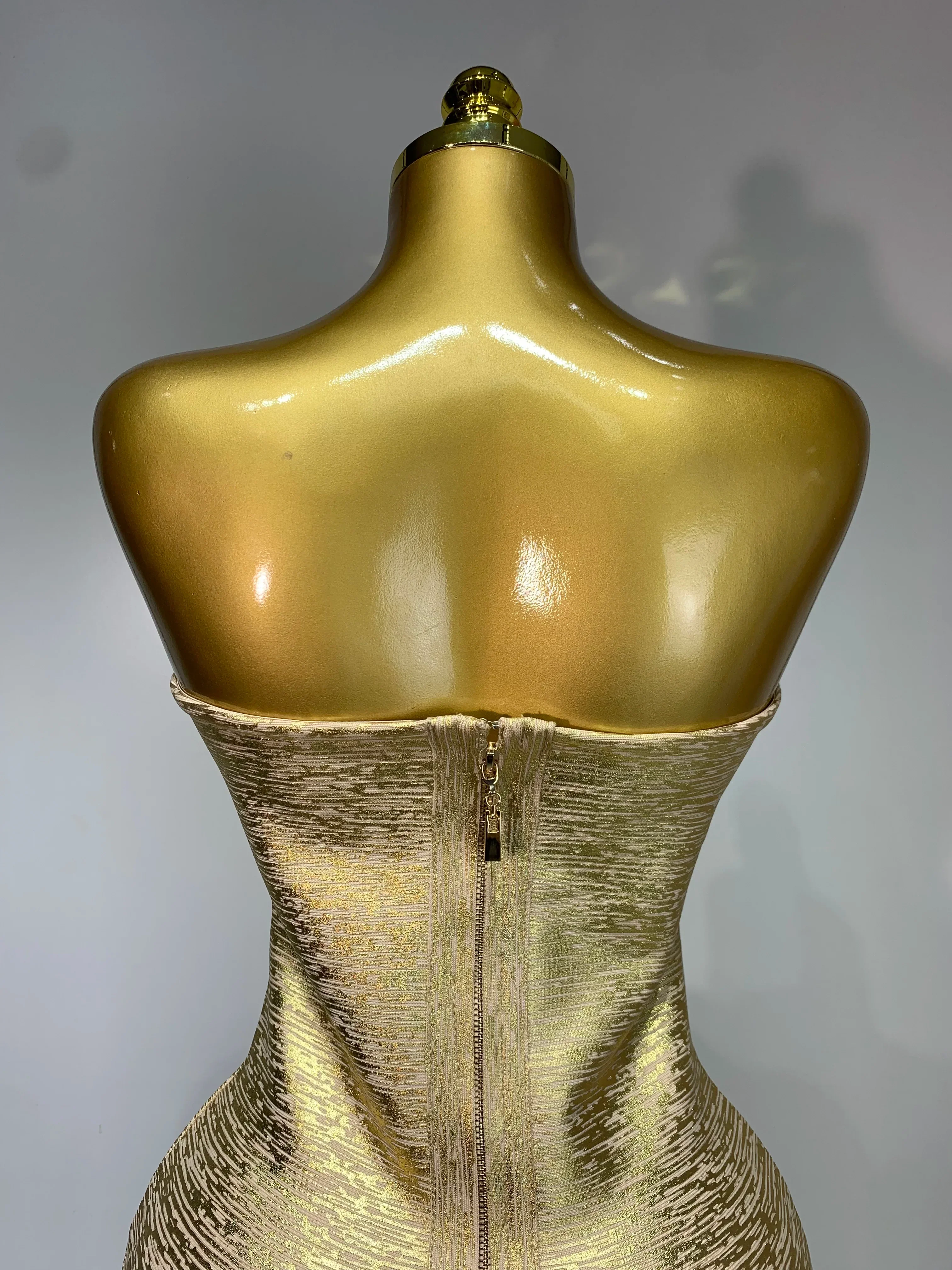 Women Sexy Gold Strapless Bodycon Bandage Dress Fashion Celebrate Evening Party Luxury Birthday Wedding Guest Dress - Image 6
