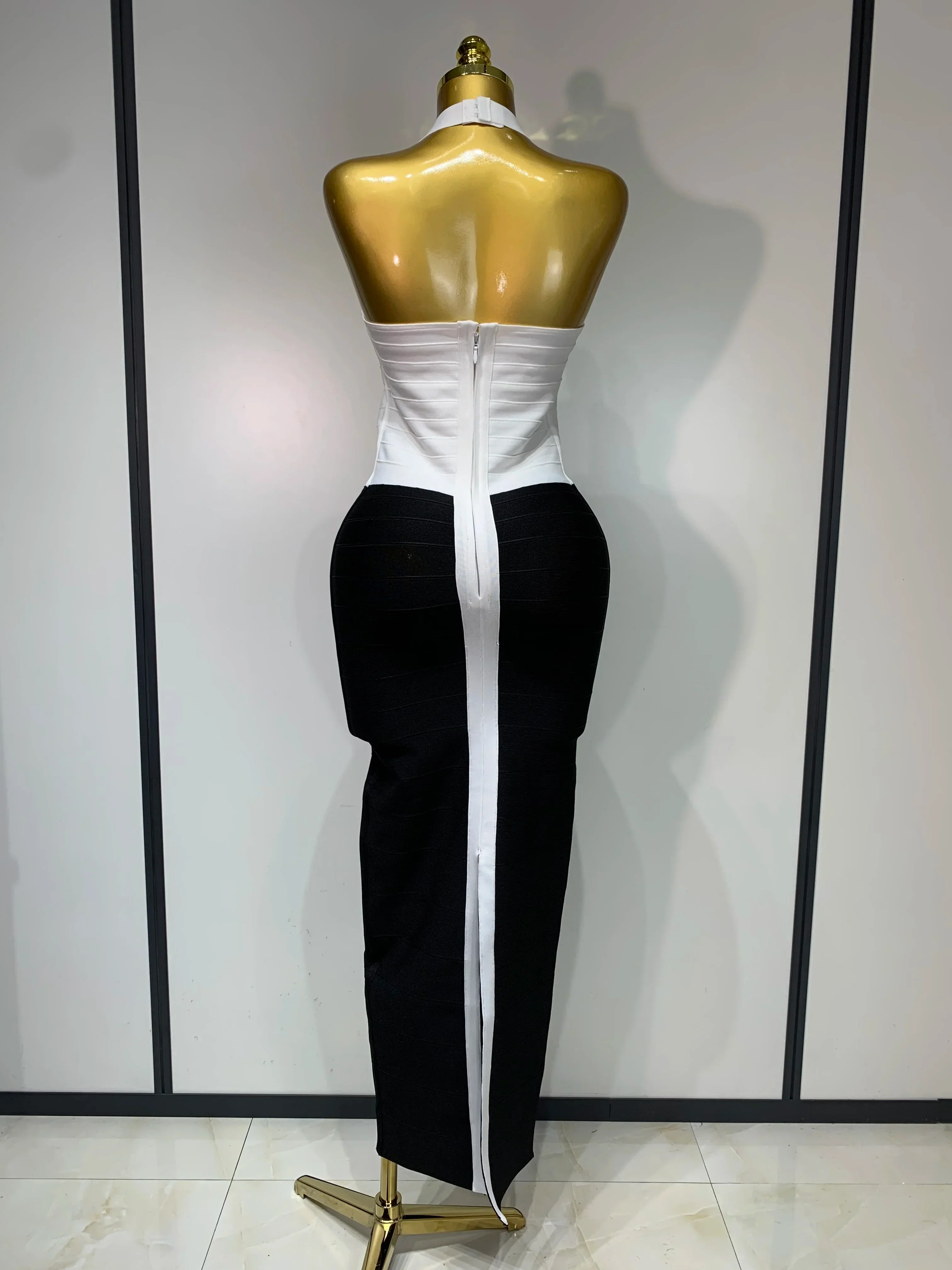 Women Sexy Halter Whiter Black Patchwork Bodycon Bandage Dress Celebrity Elegant Evening Party Club Luxury Birthday Dresses - Image 4