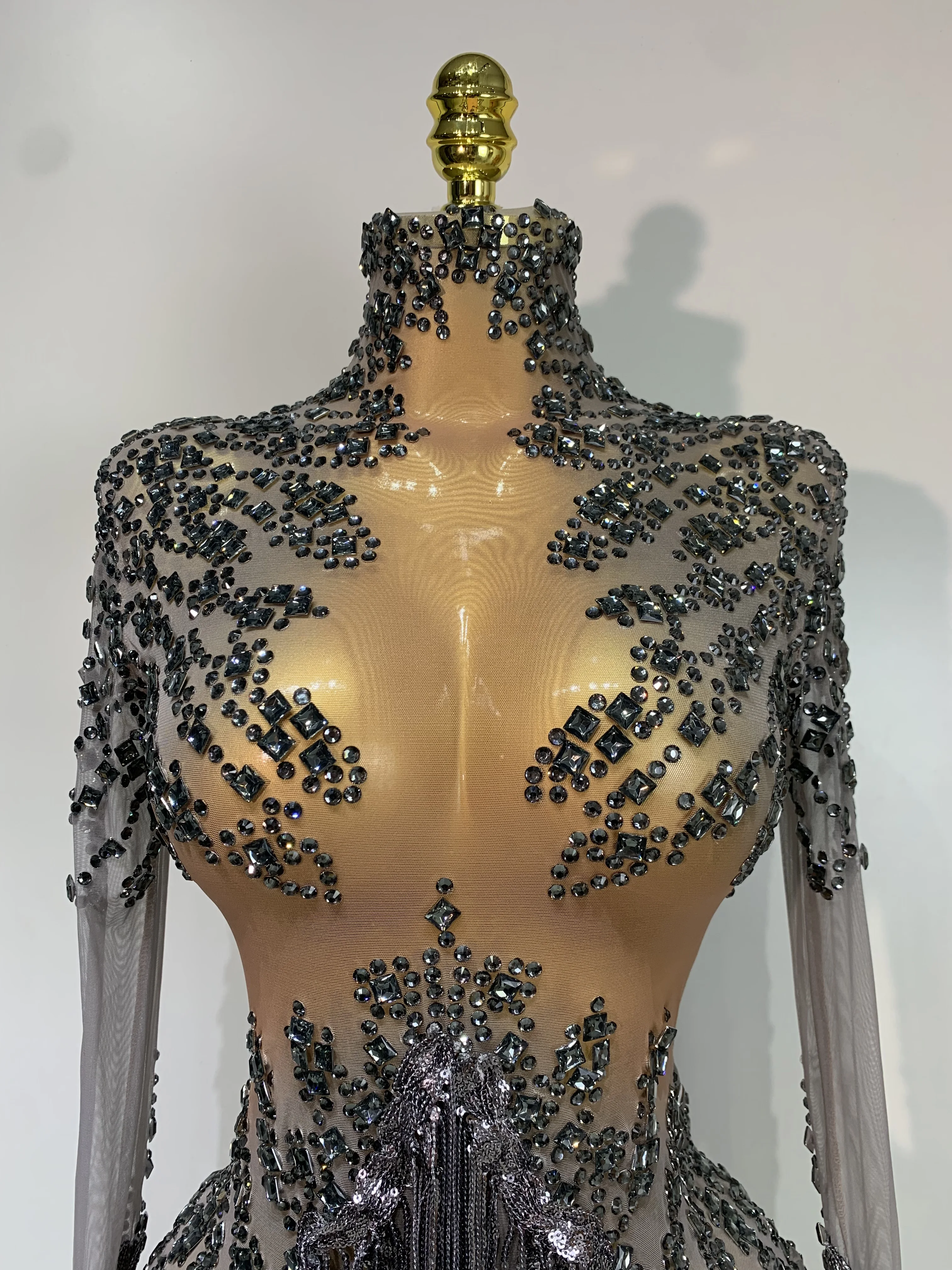 Women Sexy Long Sleeve Diamond Tassel Dress Nightclub Performance Stage Costume Celebrity Evening Party Luxury Birthday Dress - Image 5