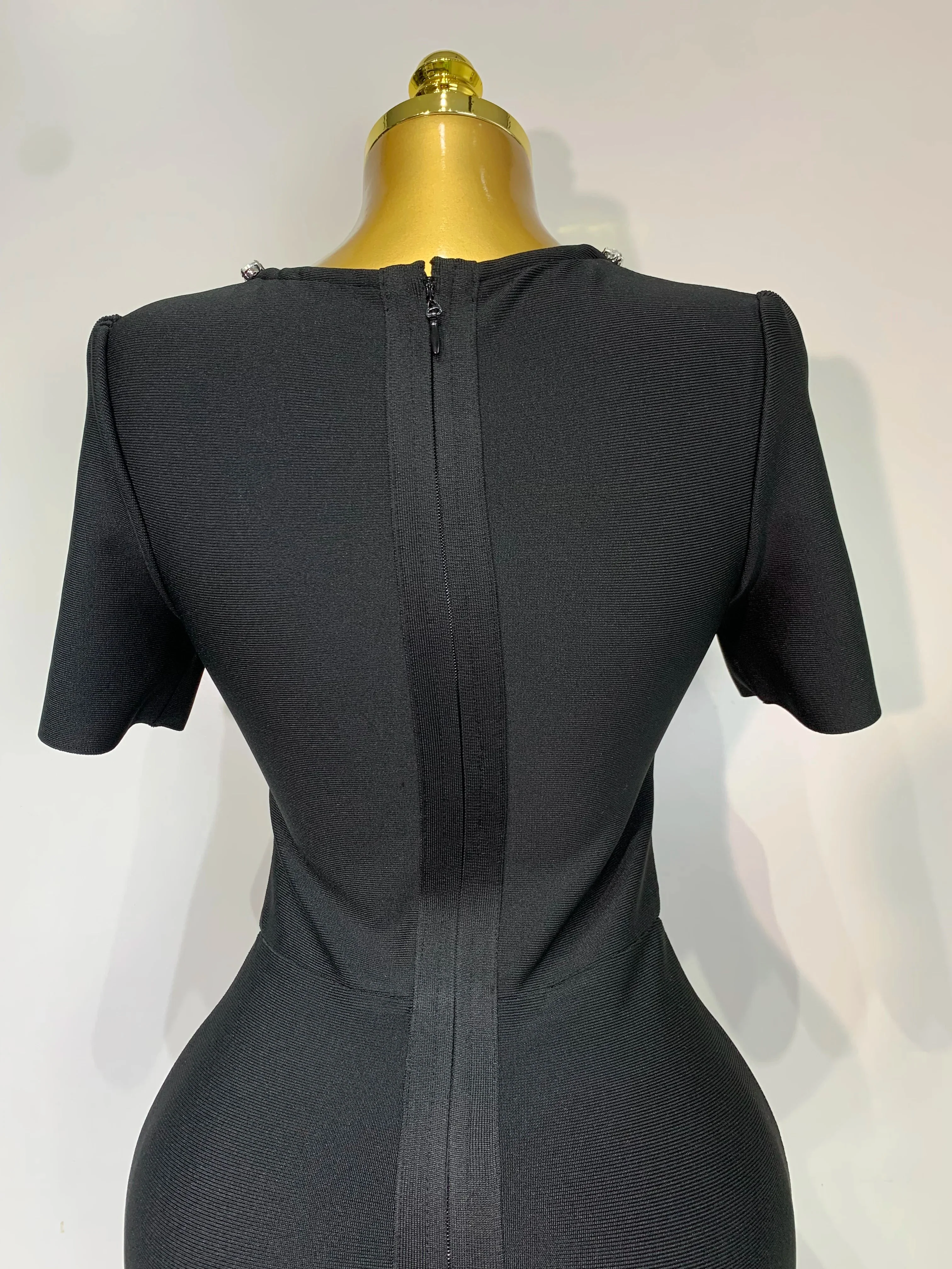 Women Sexy Luxury Rhinestone Short Sleeve Bodycon Dress  Party Evening Celebrate Birthday Black Bandage Club Prom Gown - Image 6