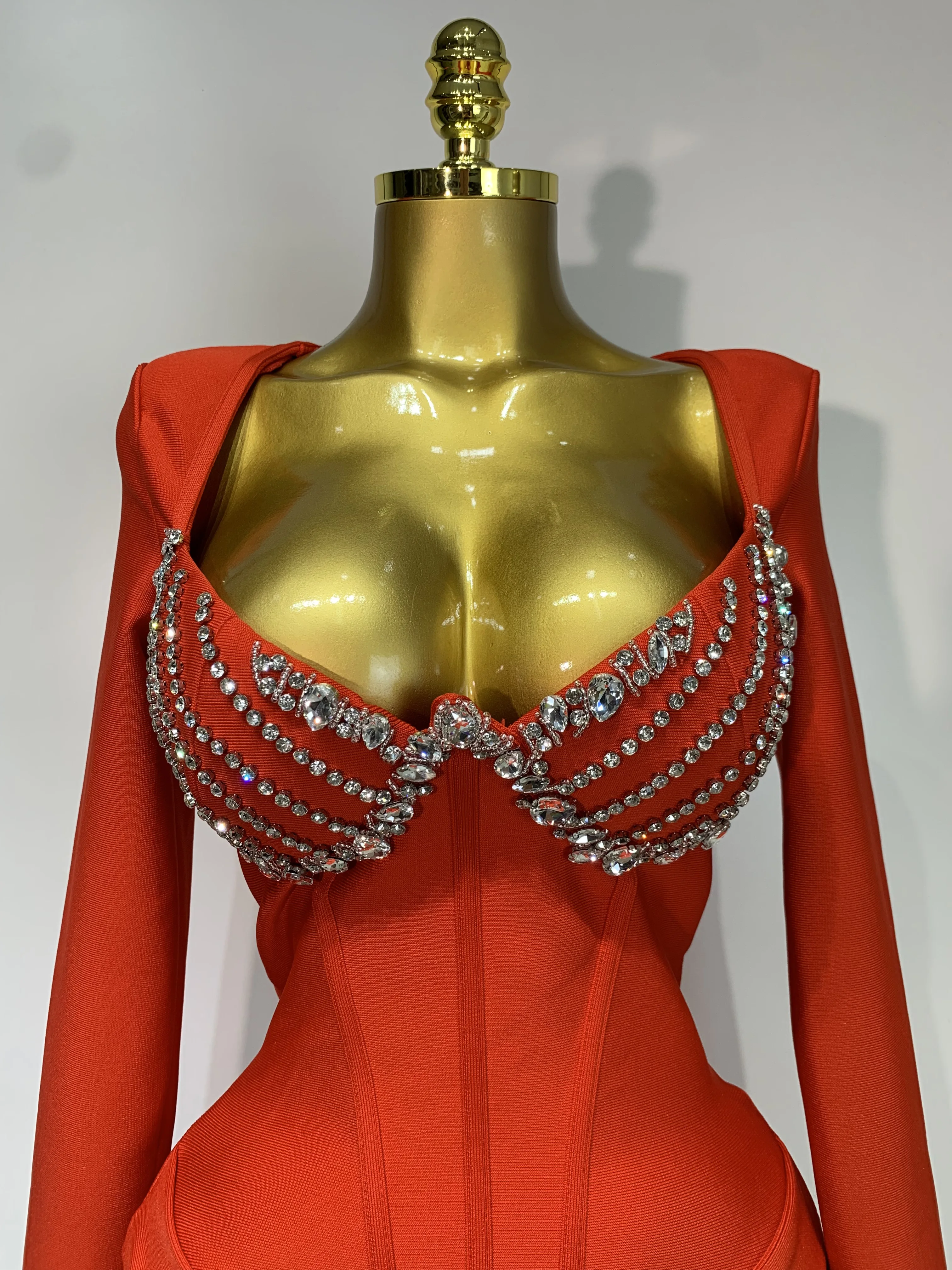 Women Sexy Luxury Sparkly Diamond Bandage Long Sleeve Bodycon Dress  Celebrity Elegant Evening Club Pary Birthday Dresses - Image 5