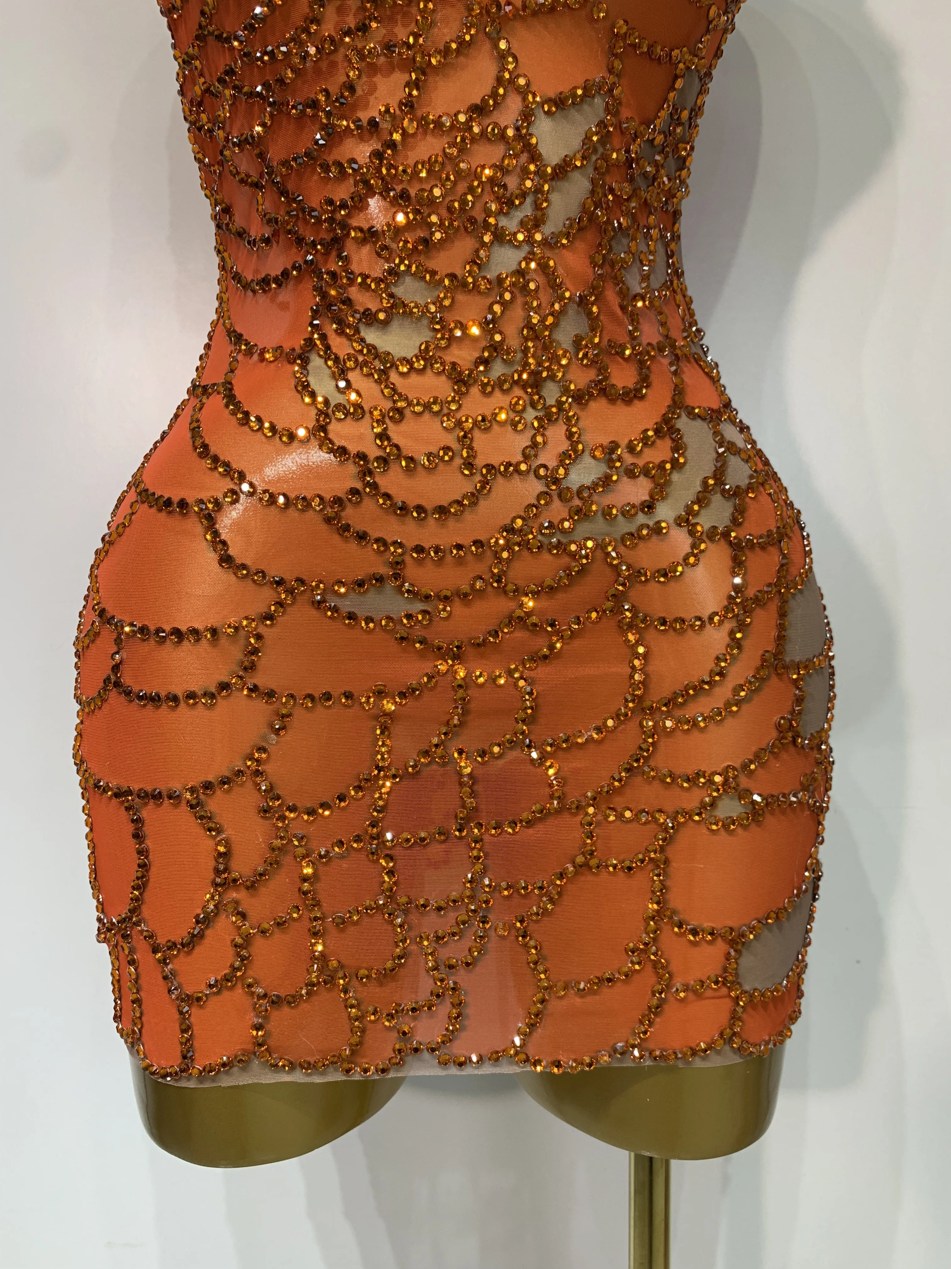 Women Sexy Mesh See Through One Shoulder Rhinestones Stage Costume Singer Nightclub Evening Party Luxury Birthday Mini Dresses - Image 6