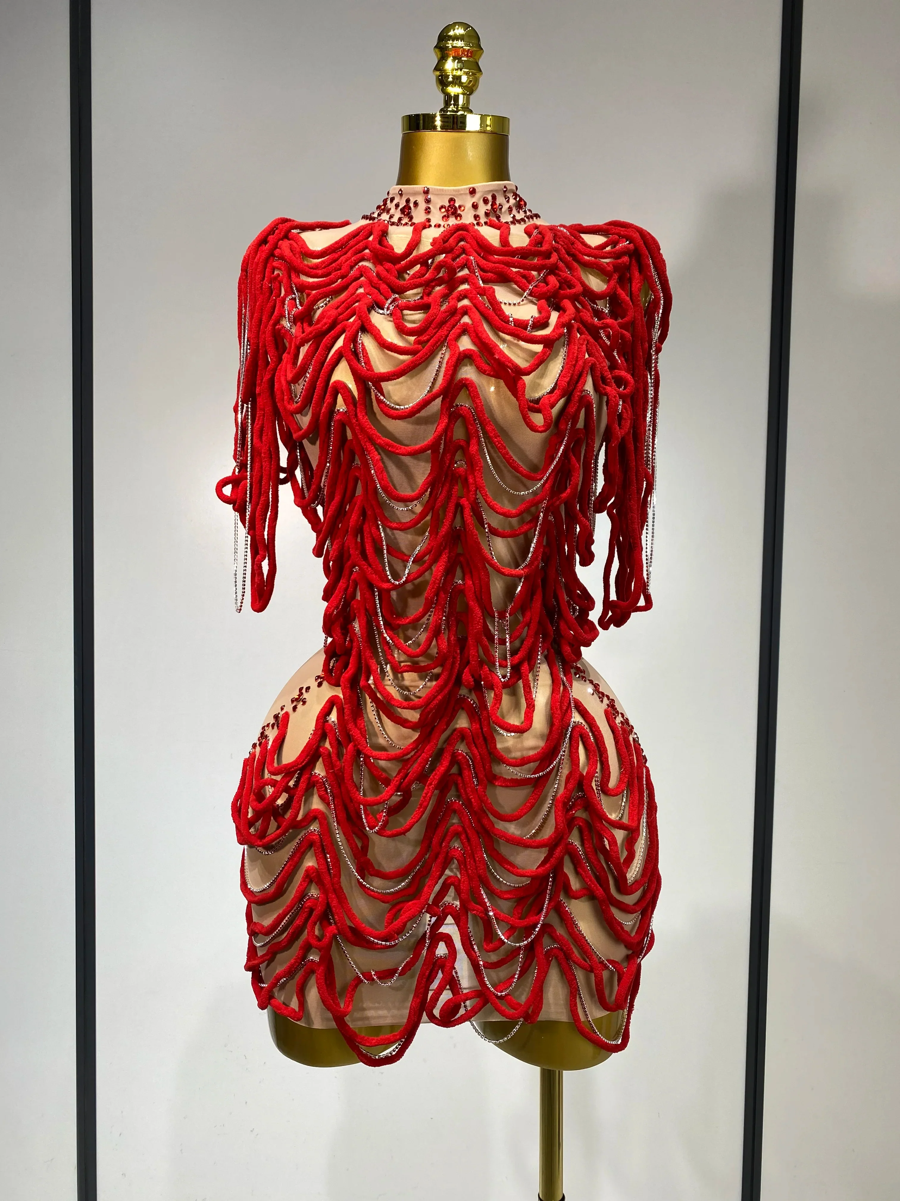 Women Sexy Mesh See Through Sparkly Rhinestones Chain Stage Costume Nightclub Celebrate Evening Party Performance Outfit - Image 9