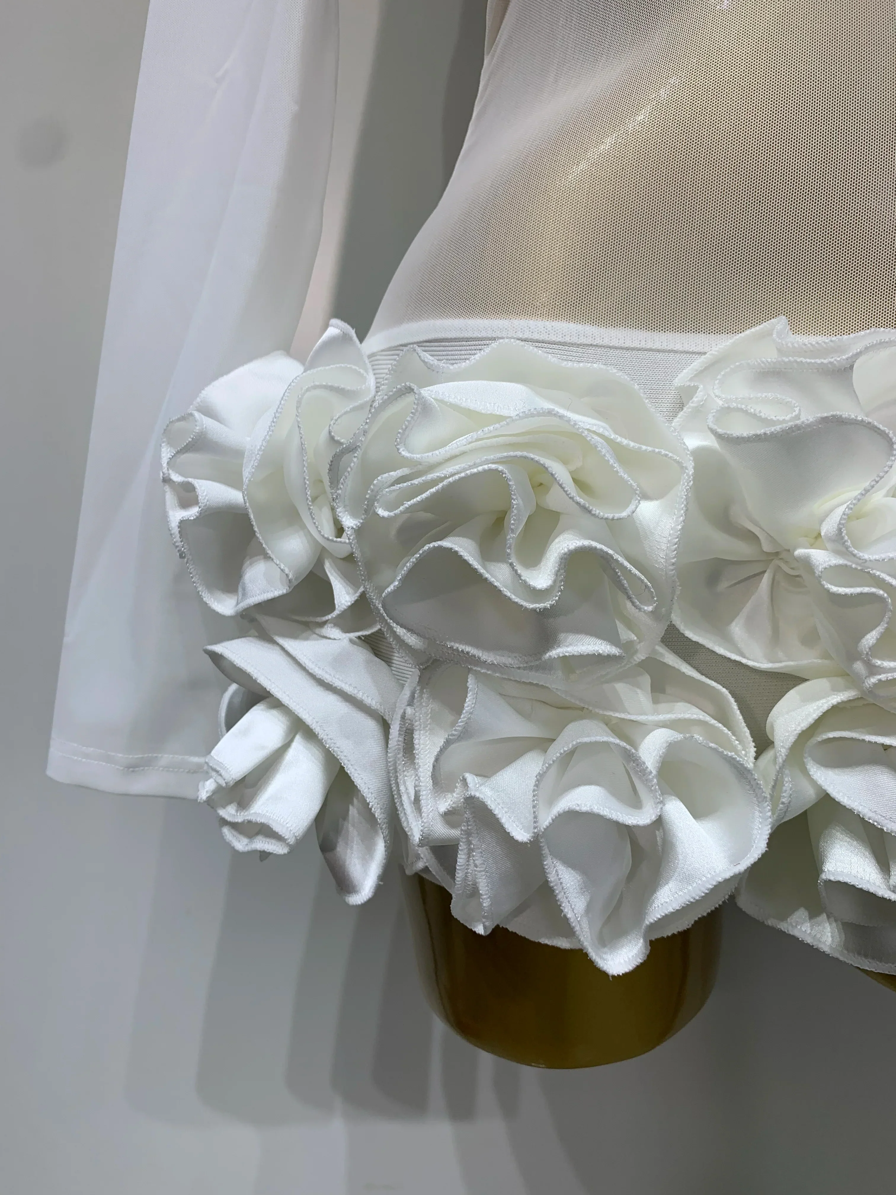 Women Sexy Mesh See through Stereoscopic Flowers White Red Mini Bandage Dress Birthday Evening Party Club Singer Perform Costume - Image 6
